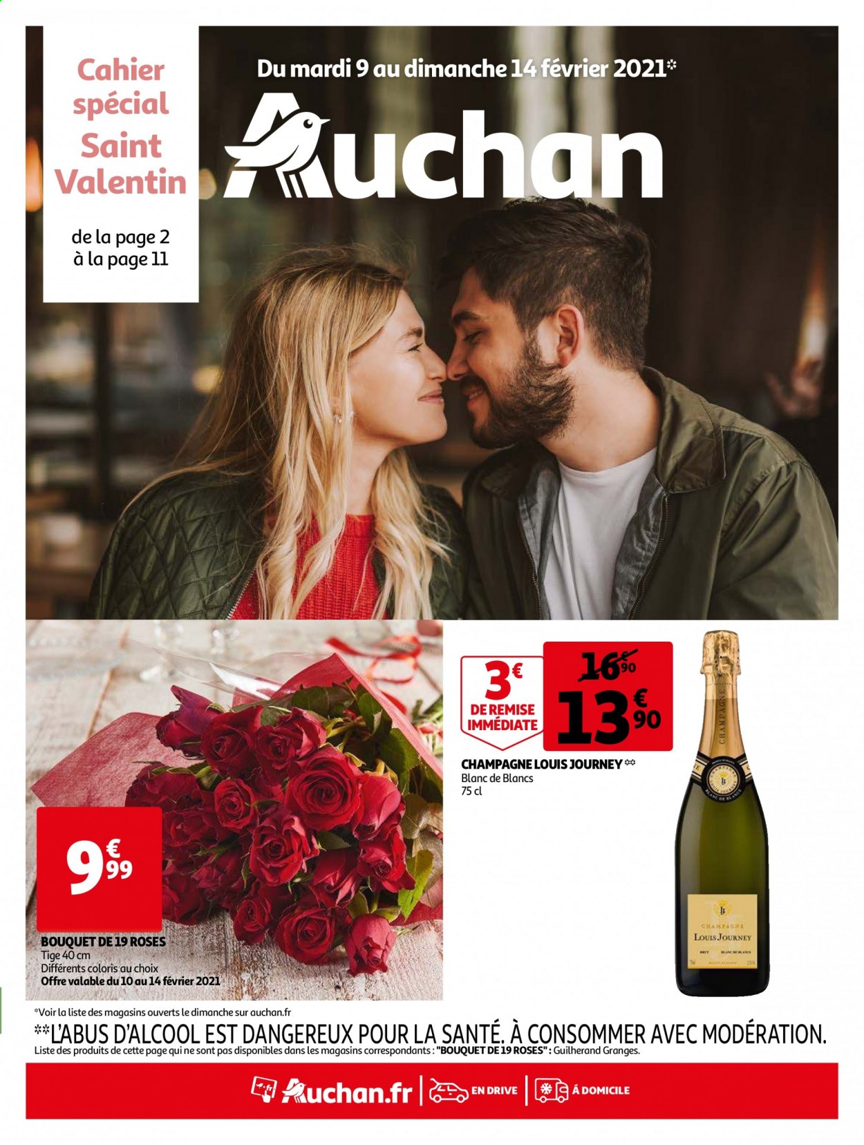 thumbnail - Catalogue Auchan - 09/02/2021 - 14/02/2021 - Produits soldés - champagne, cahier. Page 1.