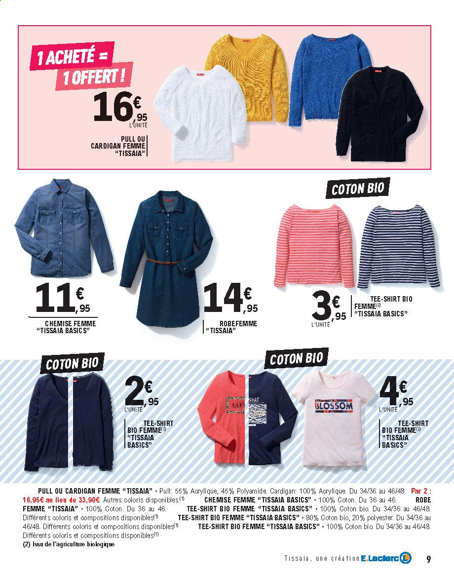 thumbnail - Catalogue E.Leclerc - 09/02/2021 - 20/02/2021 - Produits soldés - robe, chemise, t-shirt, cardigan, pull, Tissaia. Page 9.