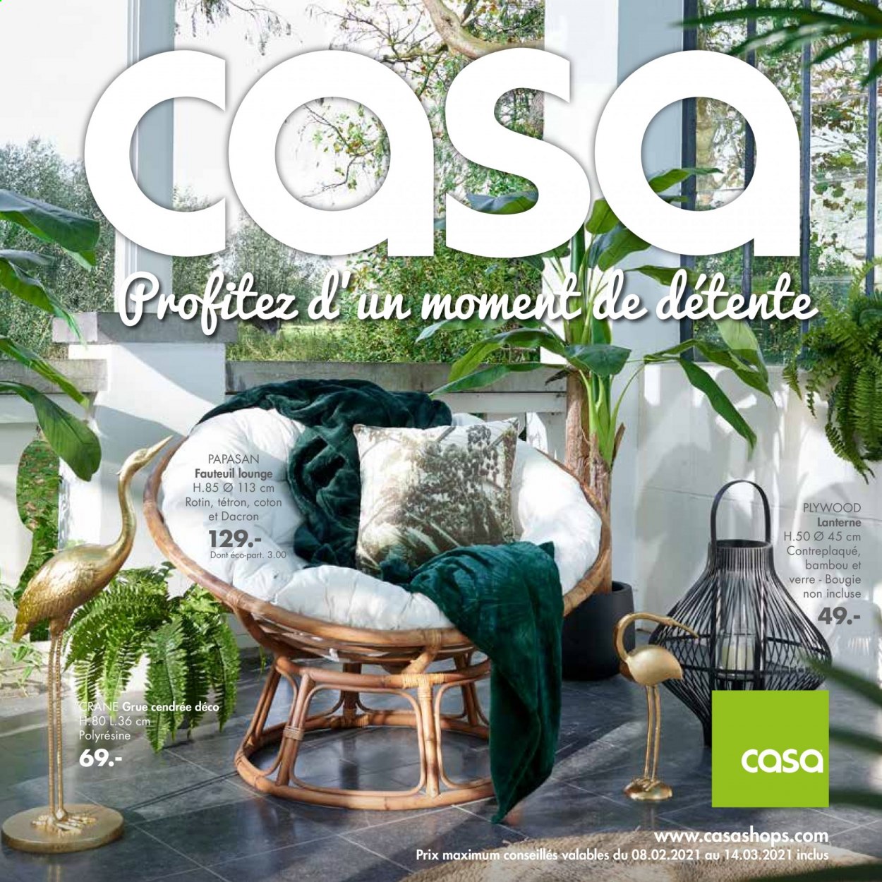 thumbnail - Catalogue CASA - 08/02/2021 - 14/03/2021 - Produits soldés - verre, fauteuil, lanterne. Page 1.