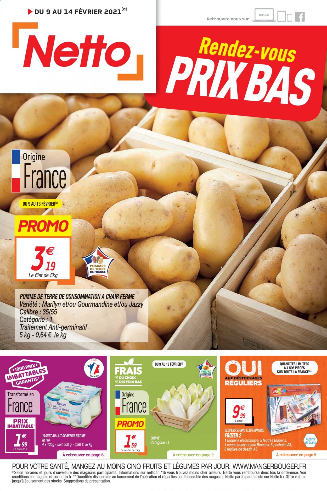 thumbnail - Catalogue Netto - 09/02/2021 - 14/02/2021 - Produits soldés - endives, yaourt, feutre, Blopens. Page 1.