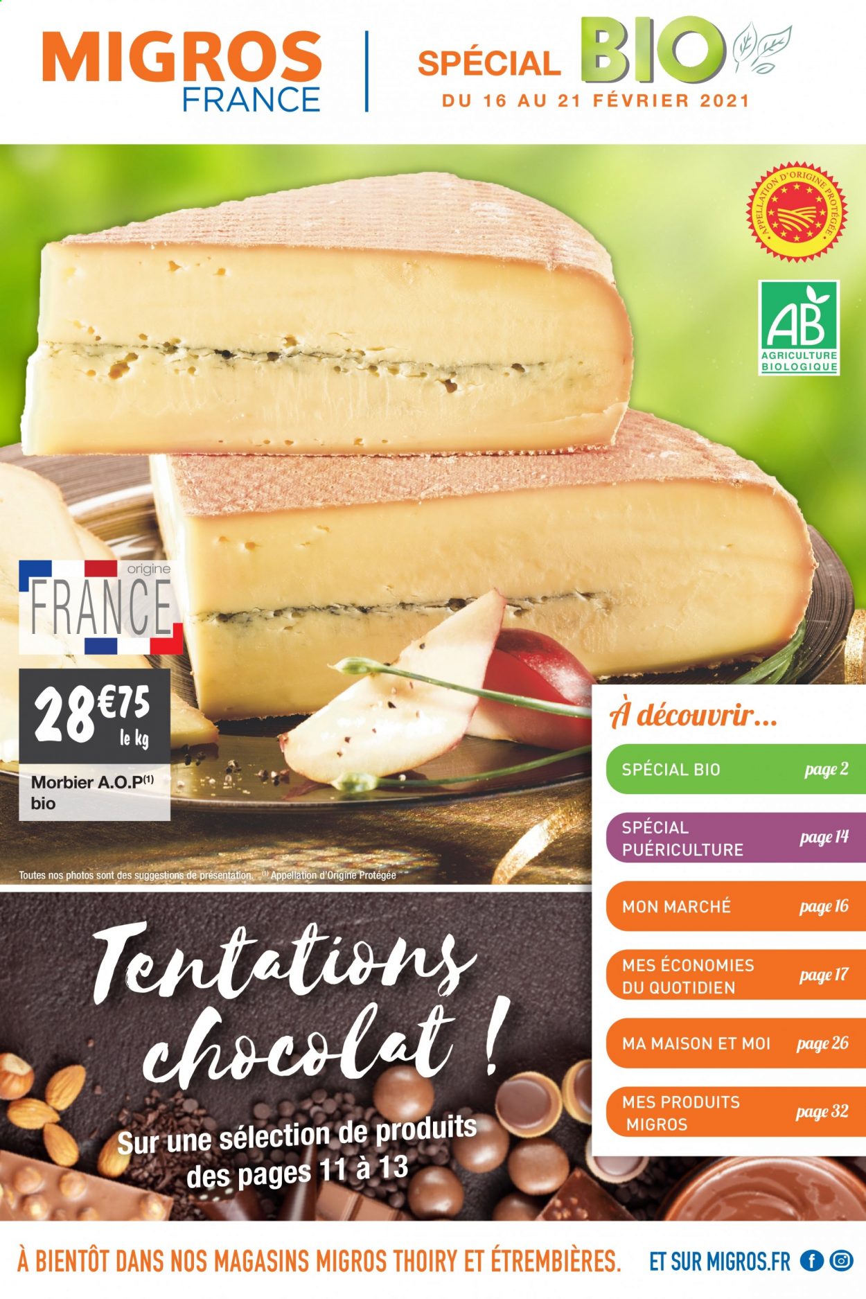 thumbnail - Catalogue Migros France - 16/02/2021 - 21/02/2021 - Produits soldés - fromage, Morbier, chocolat, maison. Page 1.
