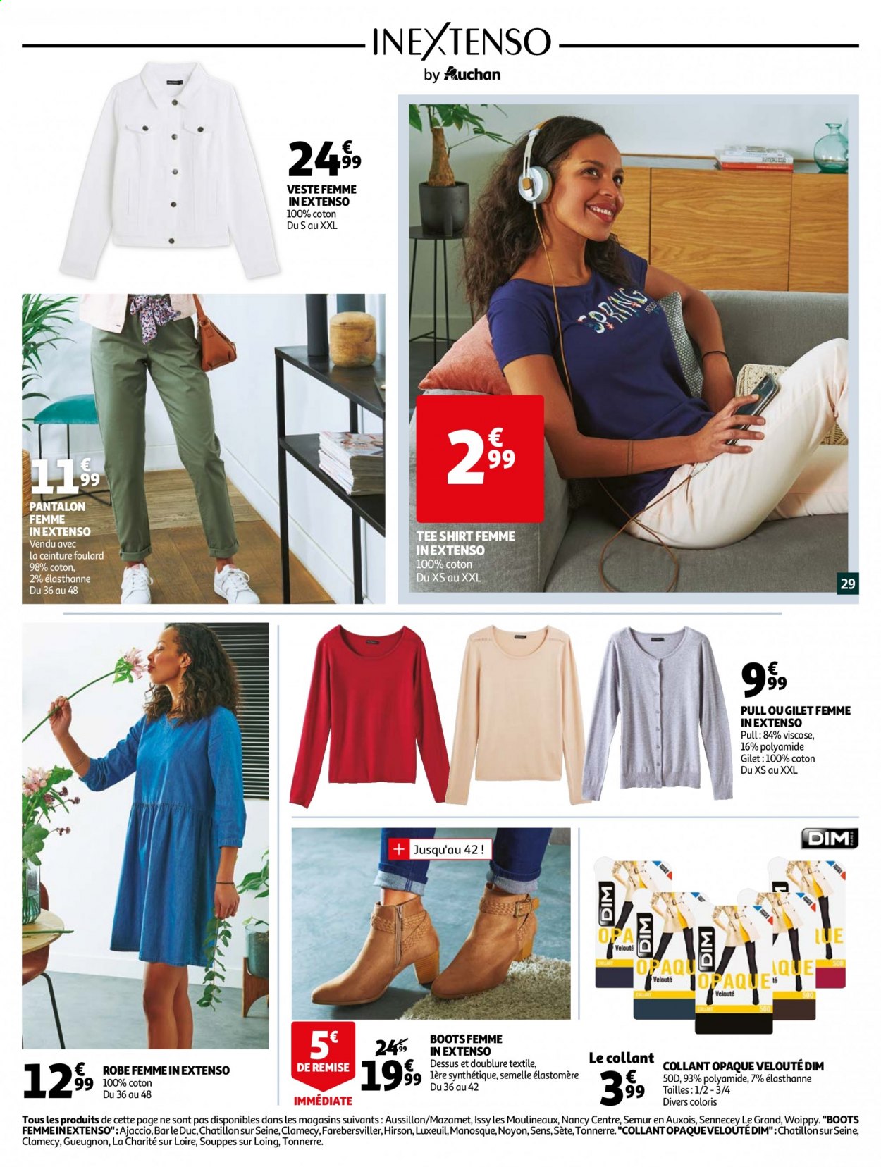 thumbnail - Catalogue Auchan - 16/02/2021 - 23/02/2021 - Produits soldés - boots, velouté, veste, pantalon, robe, t-shirt, gilet, pull, collant. Page 29.