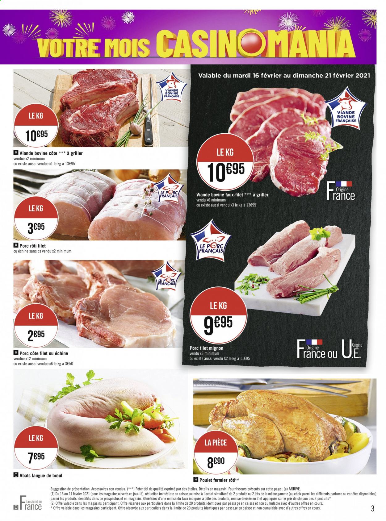 thumbnail - Catalogue Géant Casino - 15/02/2021 - 28/02/2021 - Produits soldés - filet mignon, poulet, viande de poulet, langue de bœuf. Page 3.