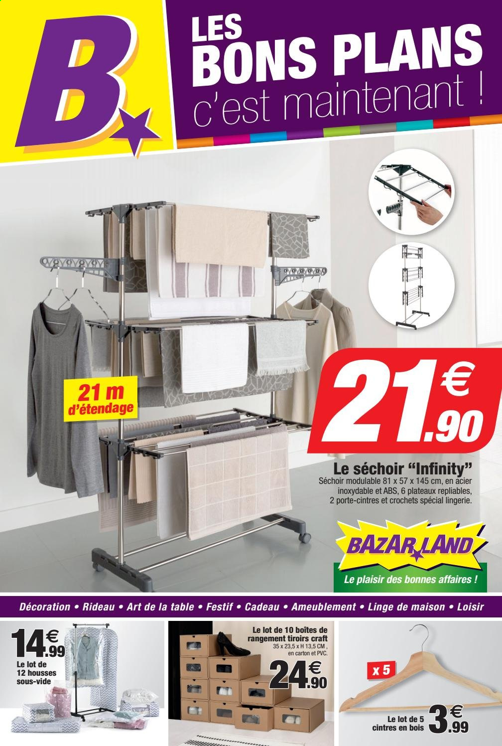 thumbnail - Catalogue Bazarland - 17/02/2021 - 28/02/2021 - Produits soldés - table, cintre, étendoir, linge de maison, housse. Page 1.
