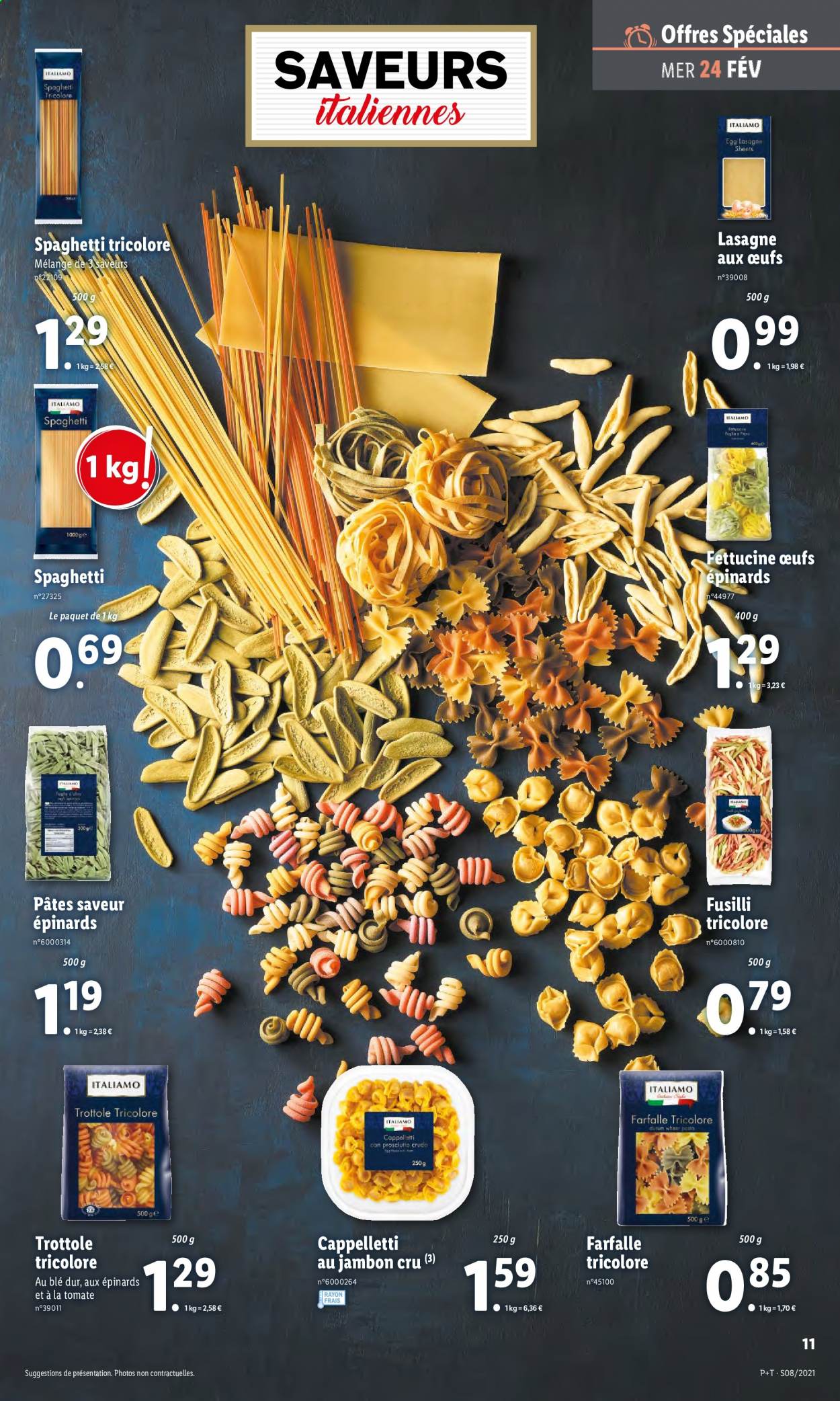 thumbnail - Catalogue Lidl - 24/02/2021 - 02/03/2021 - Produits soldés - épinard, lasagnes, œufs, pâtes, farfalle. Page 11.