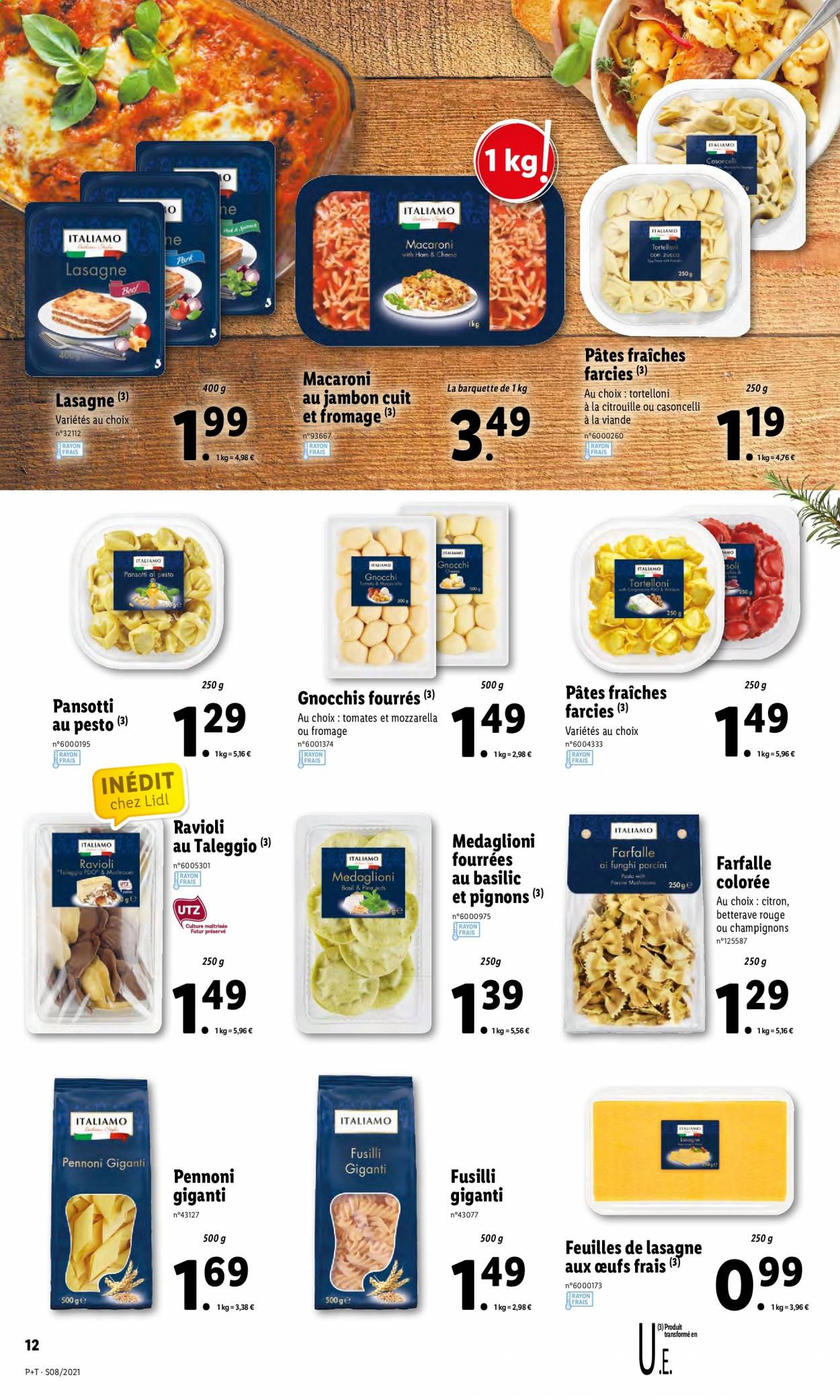 thumbnail - Catalogue Lidl - 24/02/2021 - 02/03/2021 - Produits soldés - citron, betterave, citrouille, cèpes, gnocchi, tortellini, lasagnes, ravioli, pâtes, medaglioni, macaroni, pansotti, farfalle. Page 12.