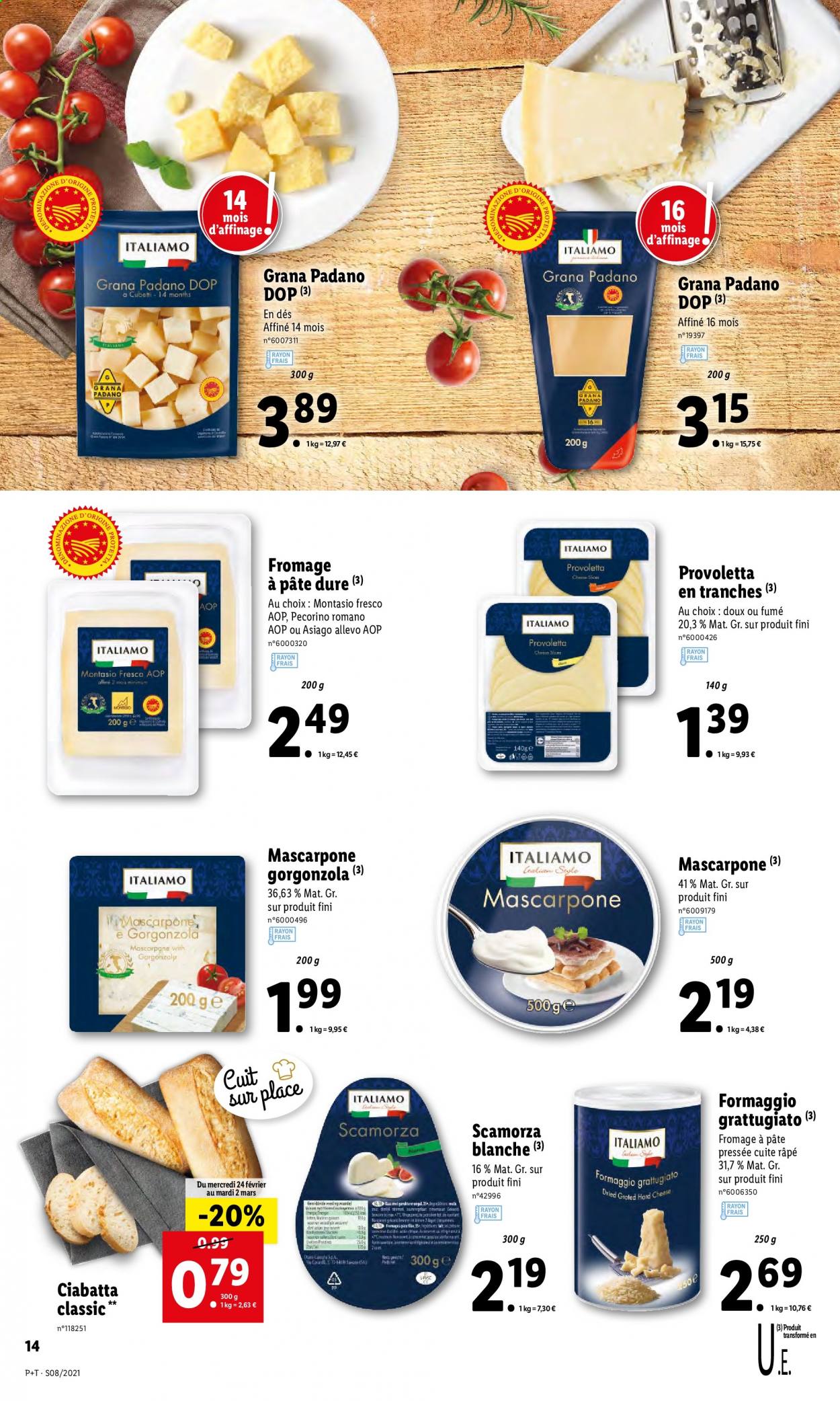 thumbnail - Catalogue Lidl - 24/02/2021 - 02/03/2021 - Produits soldés - ciabatta, fromage, gorgonzola, mascarpone. Page 14.