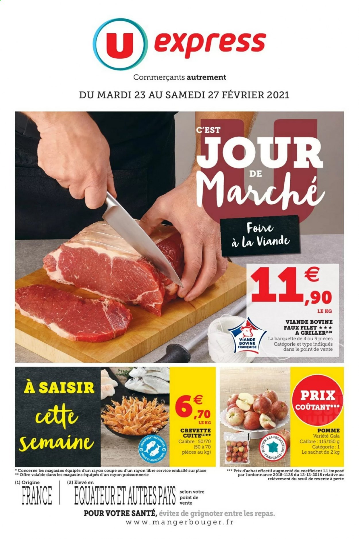 thumbnail - Catalogue U express - 23/02/2021 - 27/02/2021 - Produits soldés - pommes, crevettes. Page 1.