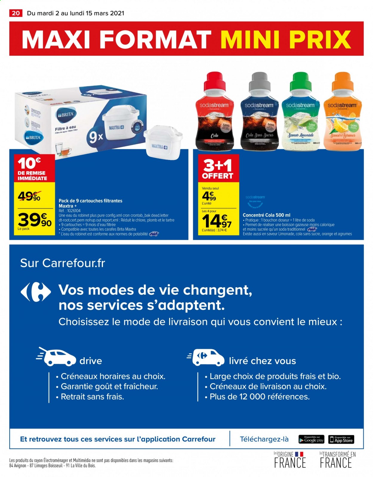thumbnail - Catalogue Carrefour Hypermarchés - 02/03/2021 - 15/03/2021 - Produits soldés - Coca-Cola, limonade, boisson gazeuse, cartouches filtrantes, bouchon doseur, agrumes. Page 20.