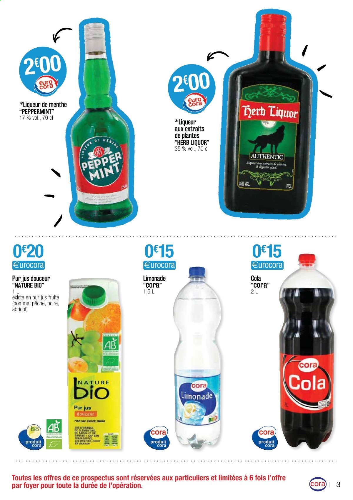 thumbnail - Catalogue Cora - 01/03/2021 - 31/03/2021 - Produits soldés - jus, Coca-Cola, pur jus, limonade, liqueur. Page 3.