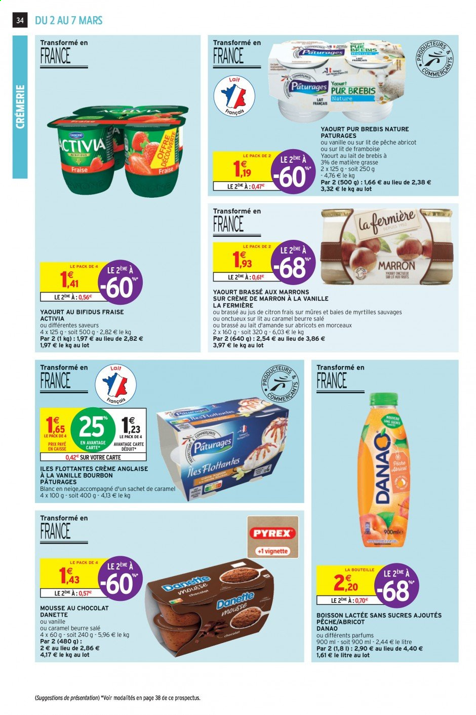 thumbnail - Catalogue Intermarché Hyper - 02/03/2021 - 07/03/2021 - Produits soldés - marrons, Activia, yaourt, mousse au chocolat, Danette, crème de marron, Danao. Page 34.