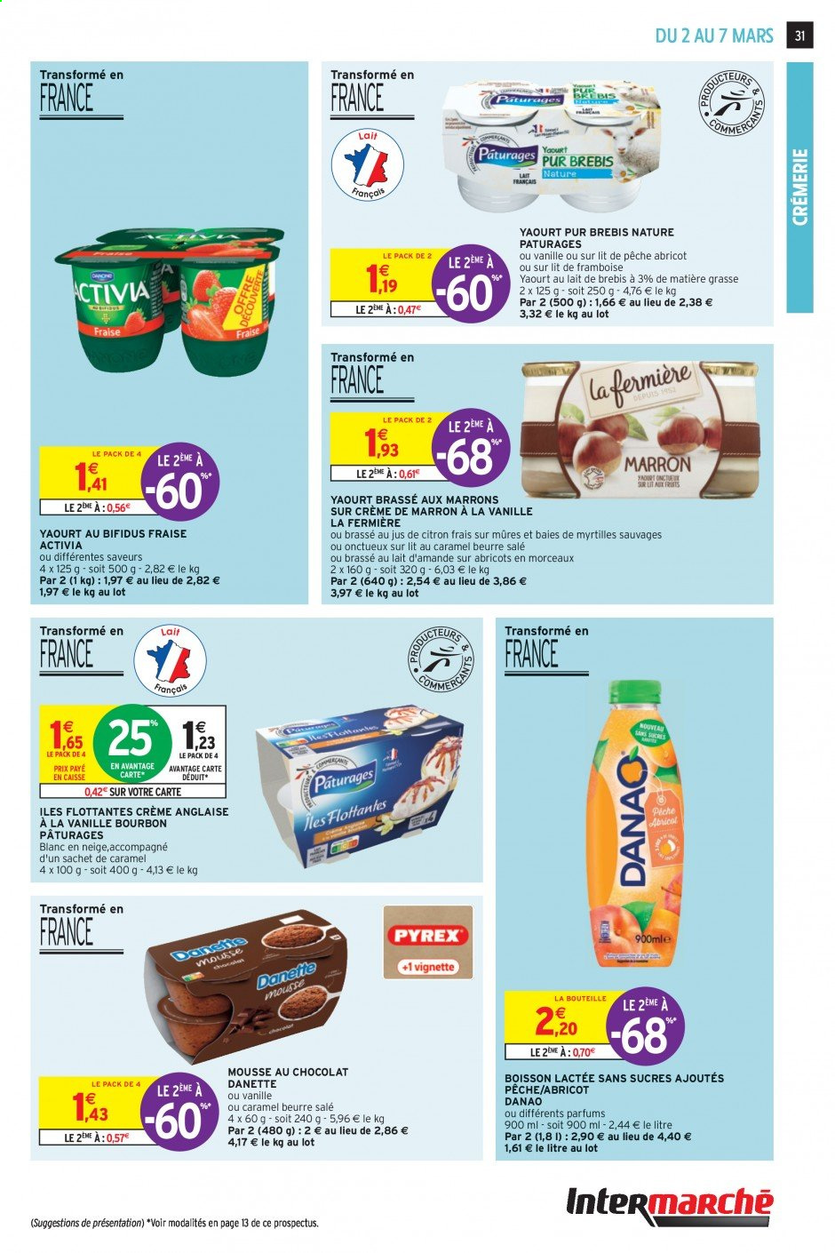 thumbnail - Catalogue Intermarché Super - 02/03/2021 - 07/03/2021 - Produits soldés - marrons, Activia, yaourt, mousse au chocolat, Danette, crème de marron, Danao. Page 31.