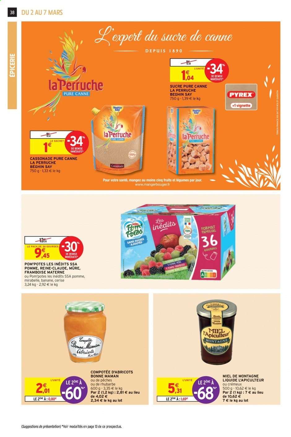 thumbnail - Catalogue Intermarché Super - 02/03/2021 - 07/03/2021 - Produits soldés - bananes, cassonade, sucre, miel, Pom'Potes. Page 38.