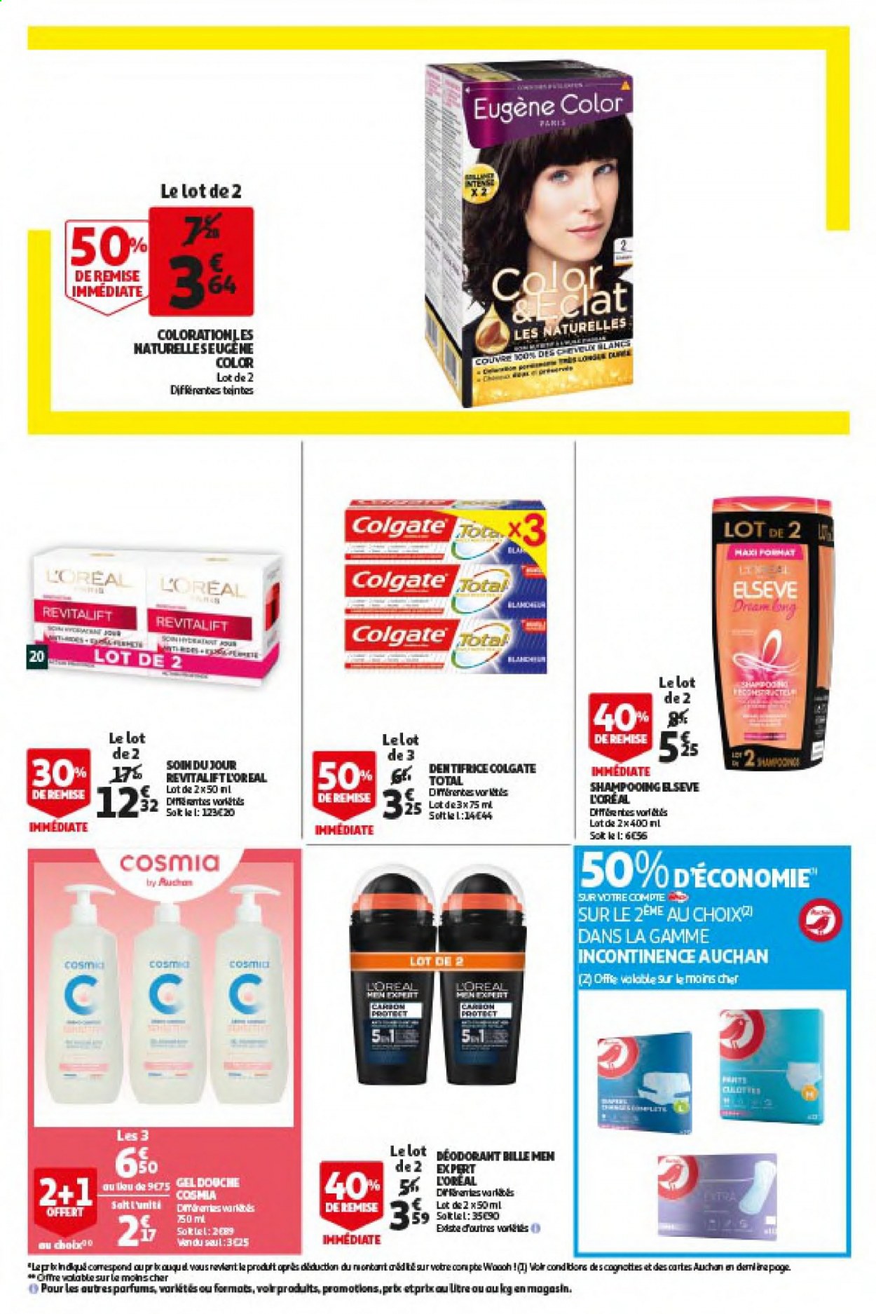 thumbnail - Catalogue Auchan - 03/03/2021 - 09/03/2021 - Produits soldés - L'Oréal, shampooing, Colgate, dentifrice, Elseve. Page 20.