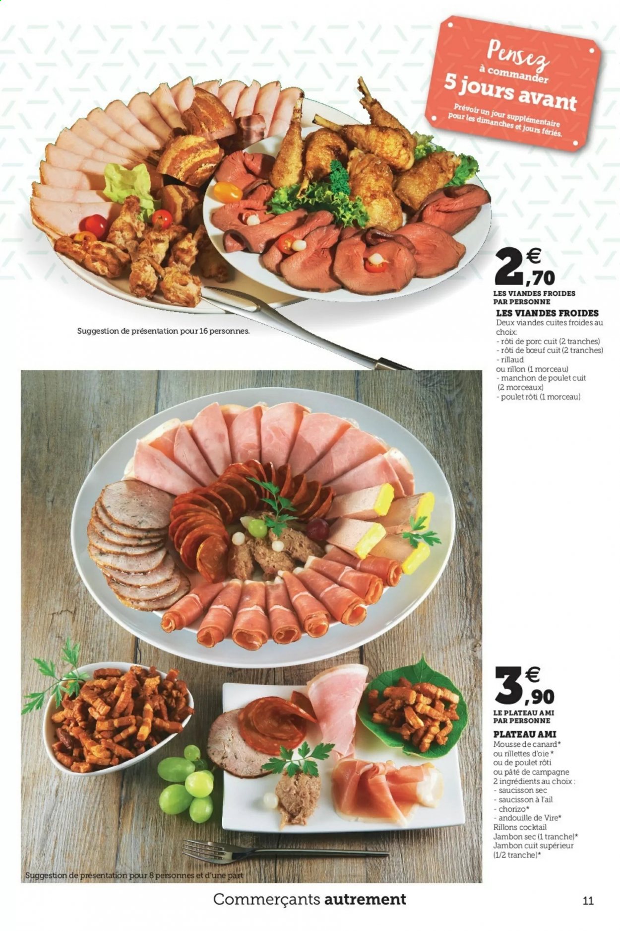 thumbnail - Catalogue SUPER U - 02/03/2021 - 02/10/2021 - Produits soldés - rôti de porc, rôti de bœuf, rillettes, poulet rôti, jambon, chorizo, jambon sec, andouille, saucisson, mousse de canard. Page 11.