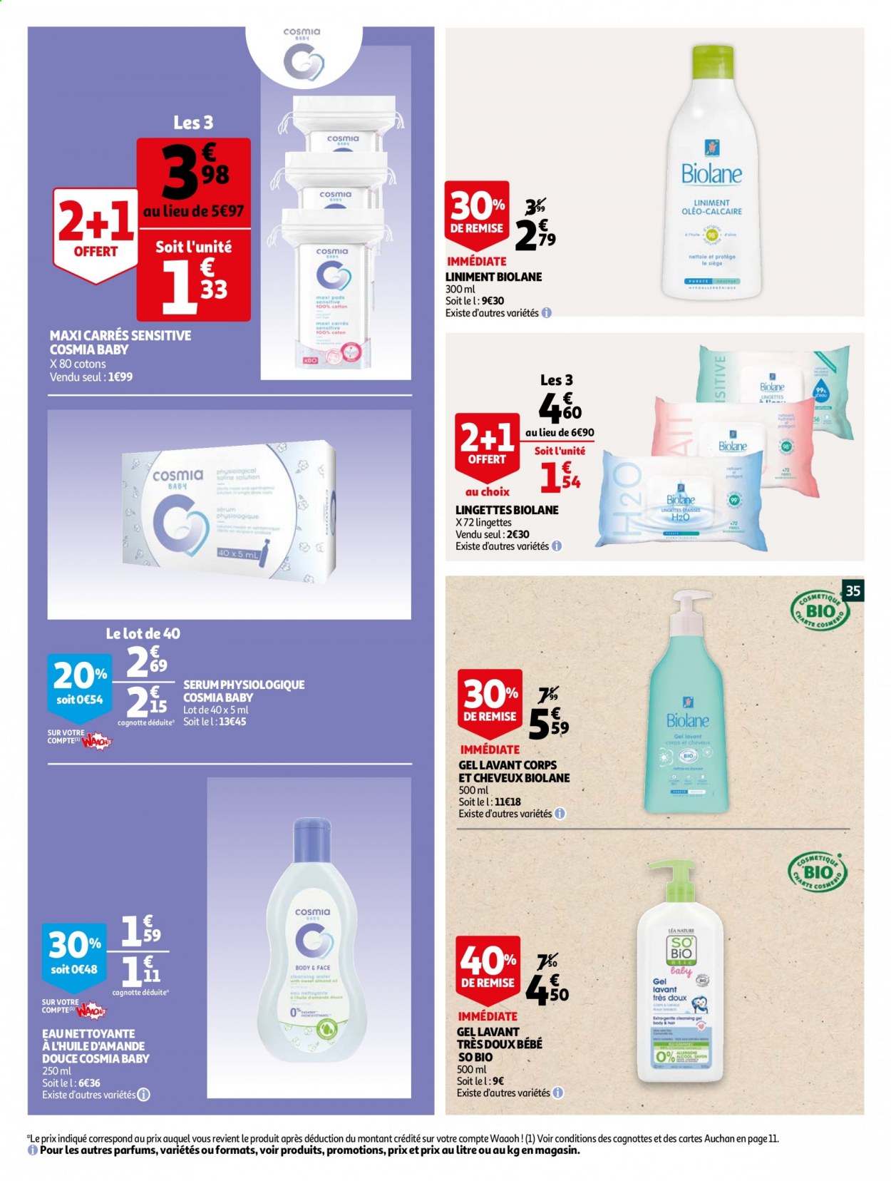 thumbnail - Catalogue Auchan - 03/03/2021 - 09/03/2021 - Produits soldés - lingettes, gel lavant, eau nettoyante, sérum. Page 35.