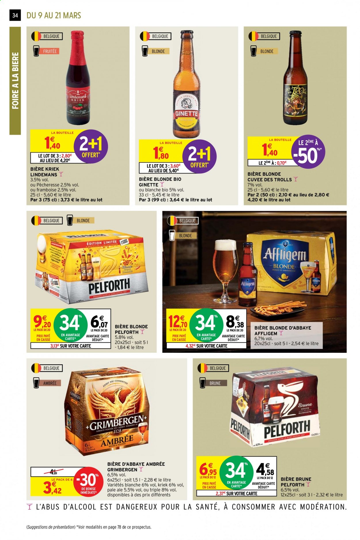 thumbnail - Catalogue Intermarché Hyper - 09/03/2021 - 21/03/2021 - Produits soldés - bière brune, bière blonde, Grimbergen. Page 34.