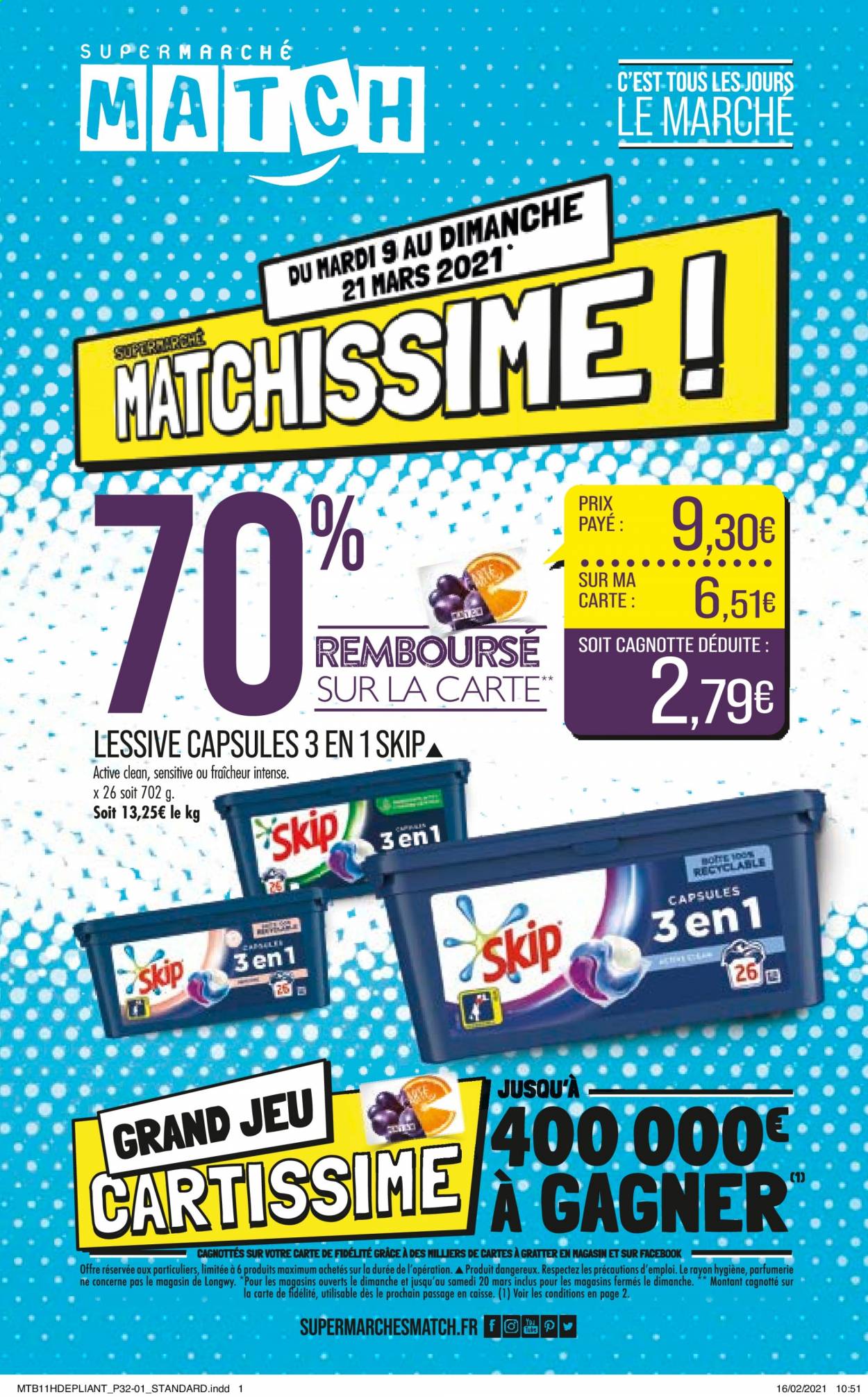 Catalogue Supermarché Match - 09/03/2021 - 21/03/2021. Page 1