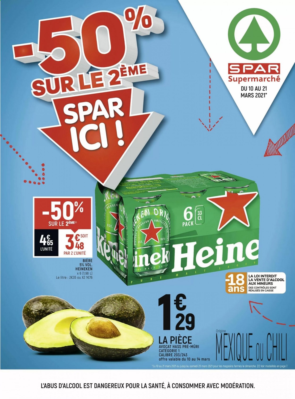thumbnail - Catalogue Spar Supermarché - 10/03/2021 - 21/03/2021 - Produits soldés - bière, Heineken, avocat. Page 1.