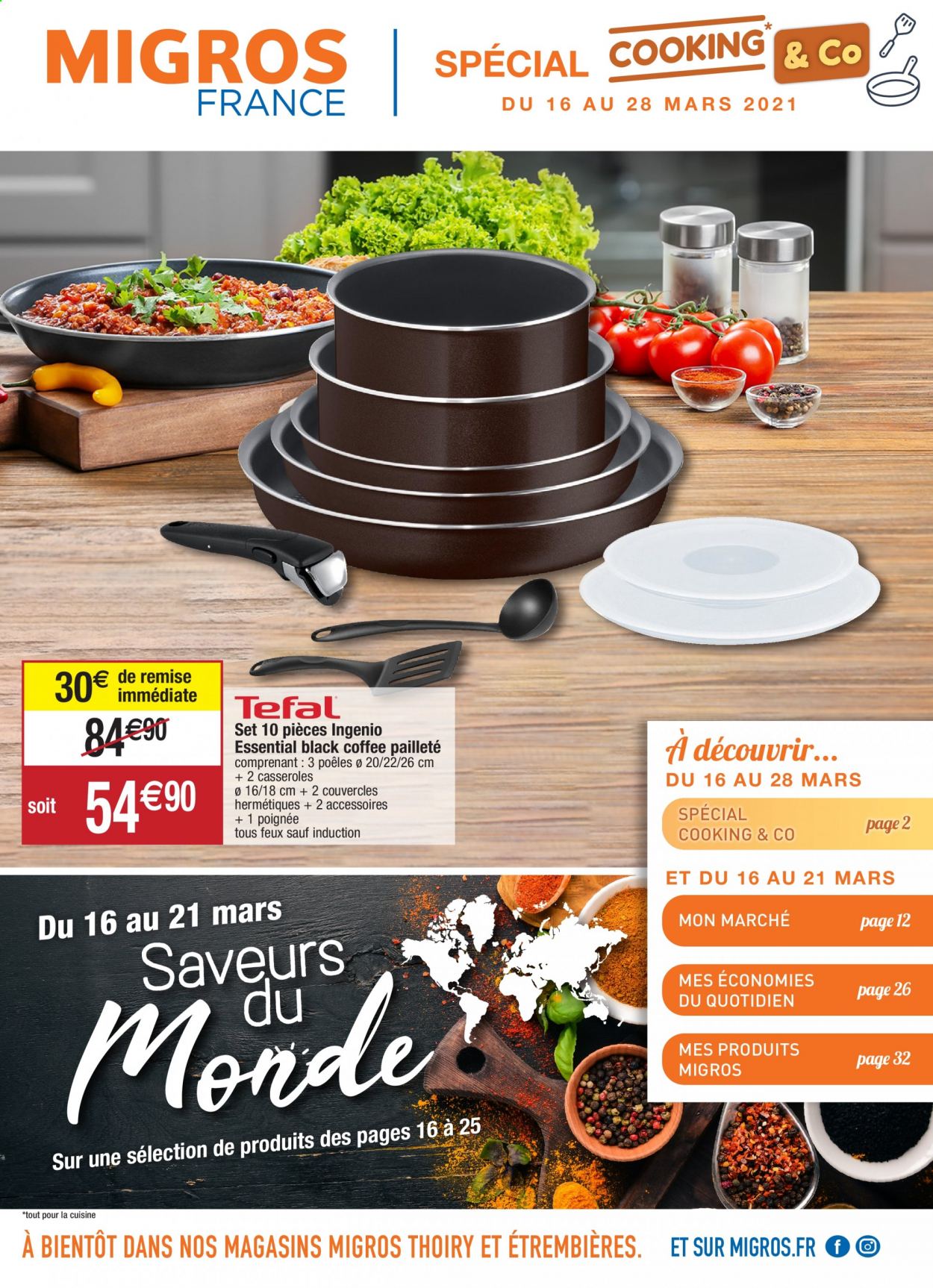 thumbnail - Catalogue Migros France - 16/03/2021 - 28/03/2021 - Produits soldés - Tefal, casserole, poêle. Page 1.
