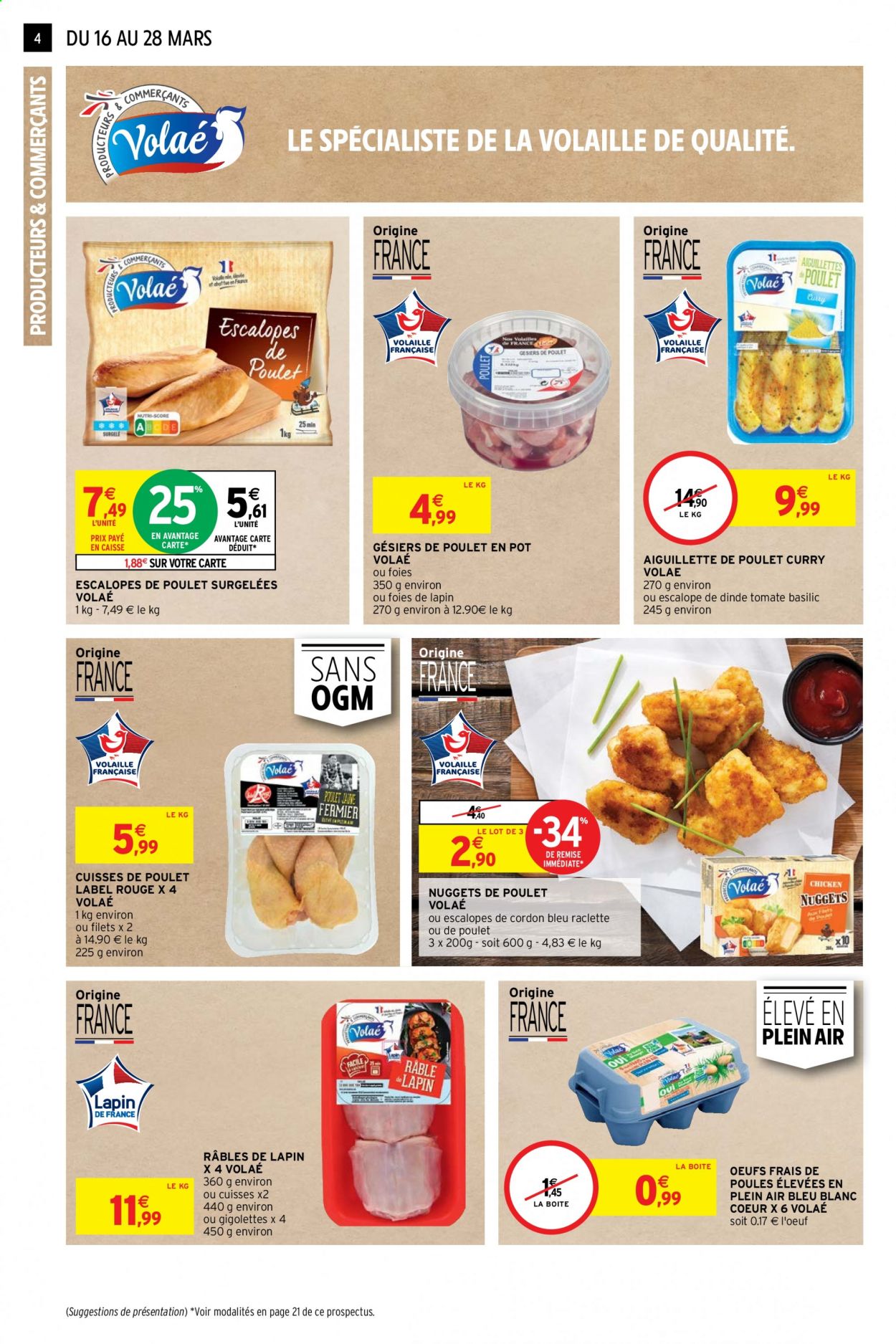 thumbnail - Catalogue Intermarché Hyper - 16/03/2021 - 28/03/2021 - Produits soldés - escalope, gésiers, cuisses de poulet, viande de poulet, escalope de dinde, viande de lapin, cordon bleu, nuggets de poulet, La Raclette, œufs. Page 4.