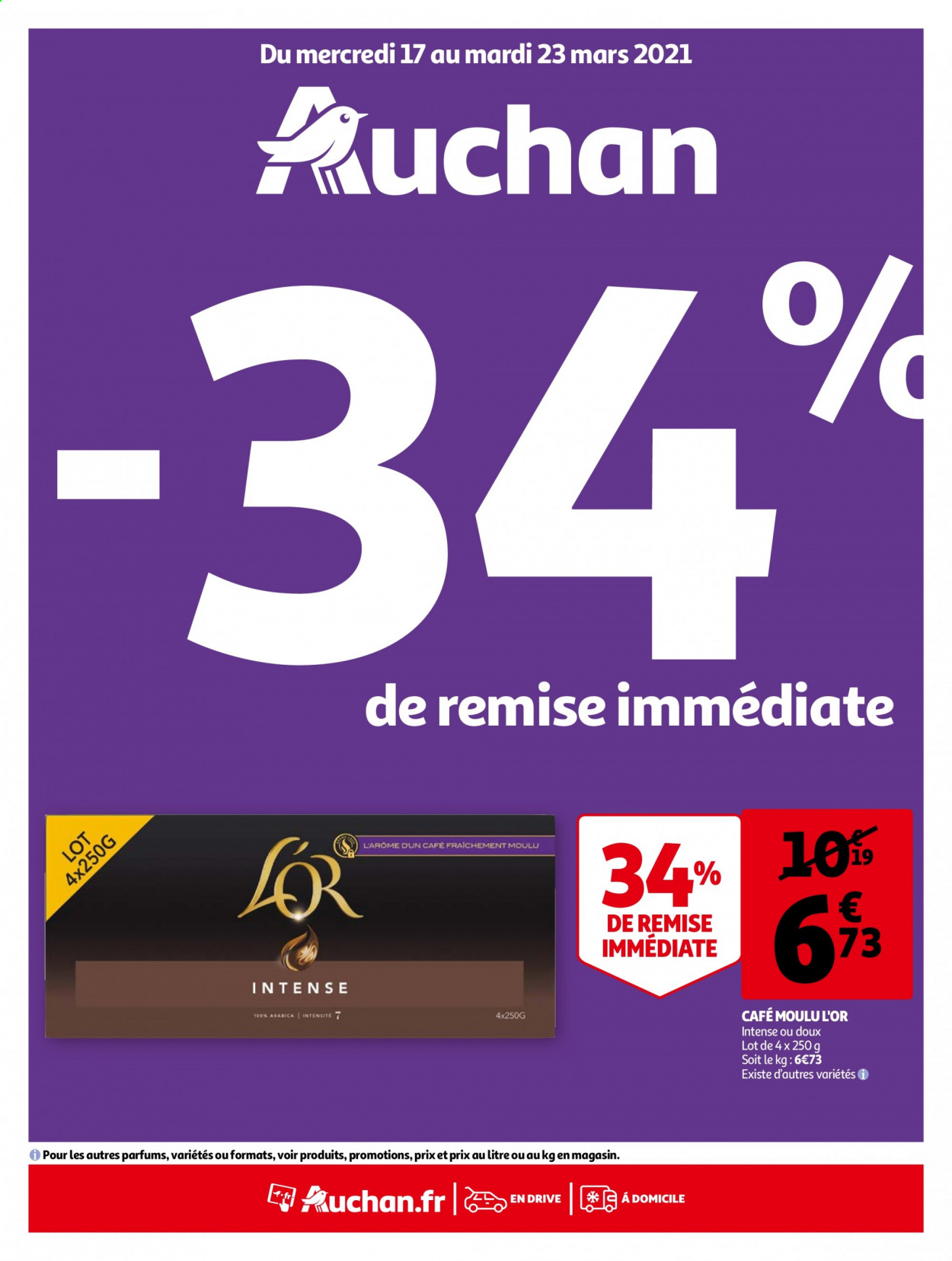 thumbnail - Catalogue Auchan - 17/03/2021 - 23/03/2021 - Produits soldés - café, café moulu. Page 1.