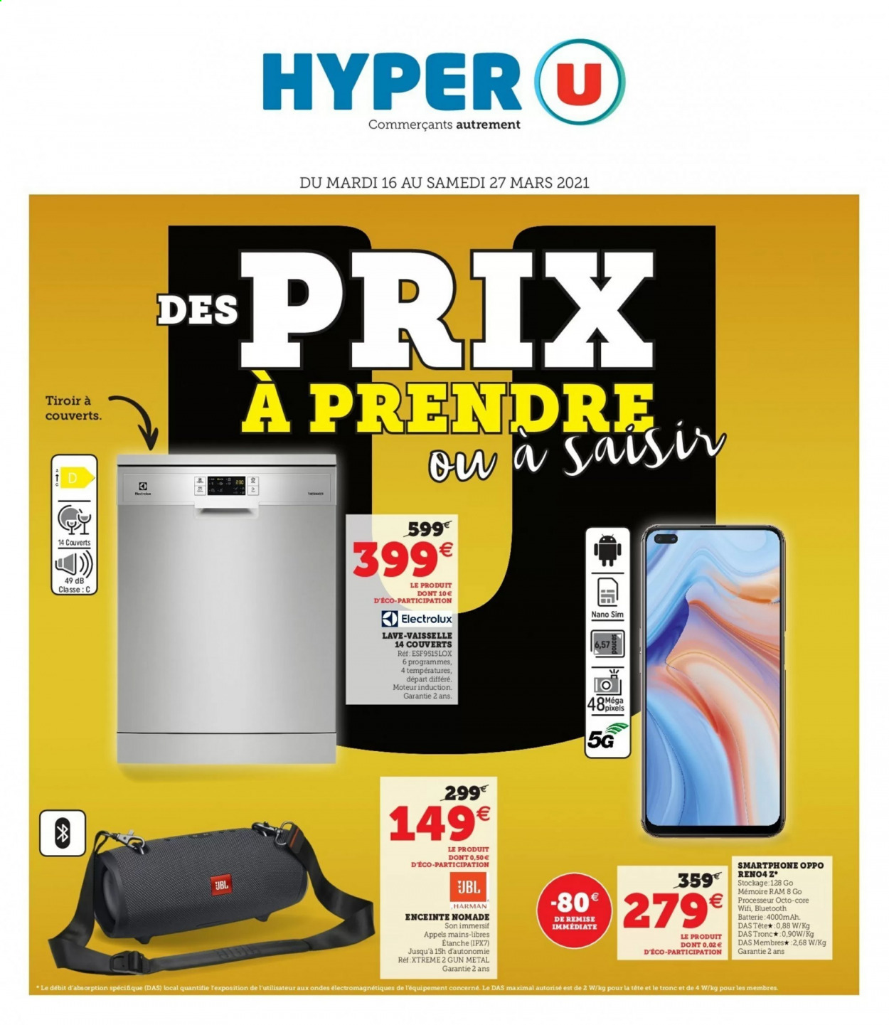 thumbnail - Catalogue HYPER U - 16/03/2021 - 27/03/2021 - Produits soldés - Electrolux, smartphone, Oppo, JBL, enceinte, enceinte bluetooth. Page 1.