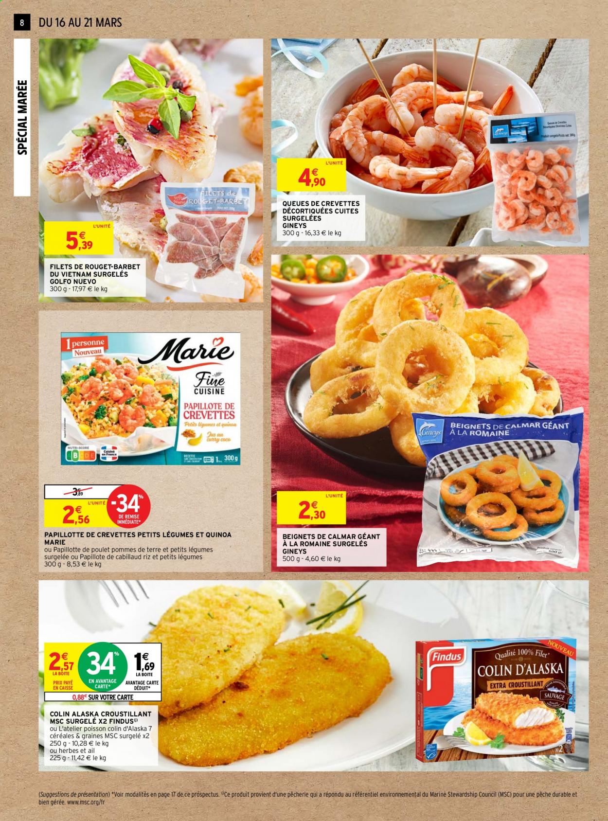 thumbnail - Catalogue Intermarché Super - 16/03/2021 - 21/03/2021 - Produits soldés - beignets, cabillaud, colin, Findus, calamars, papillotes, céréales, riz. Page 8.