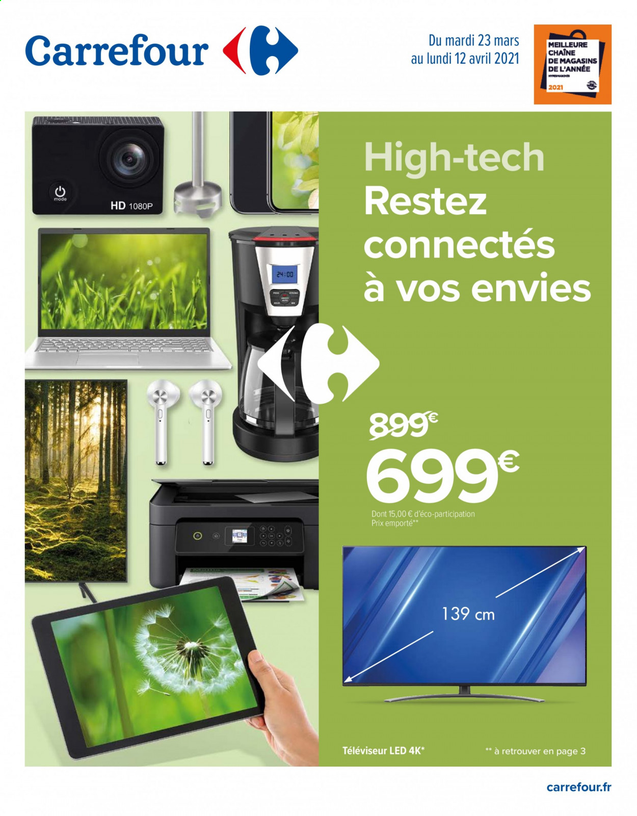 thumbnail - Catalogue Carrefour Hypermarchés - 23/03/2021 - 12/04/2021 - Produits soldés - téléviseur, téléviseur LED. Page 1.