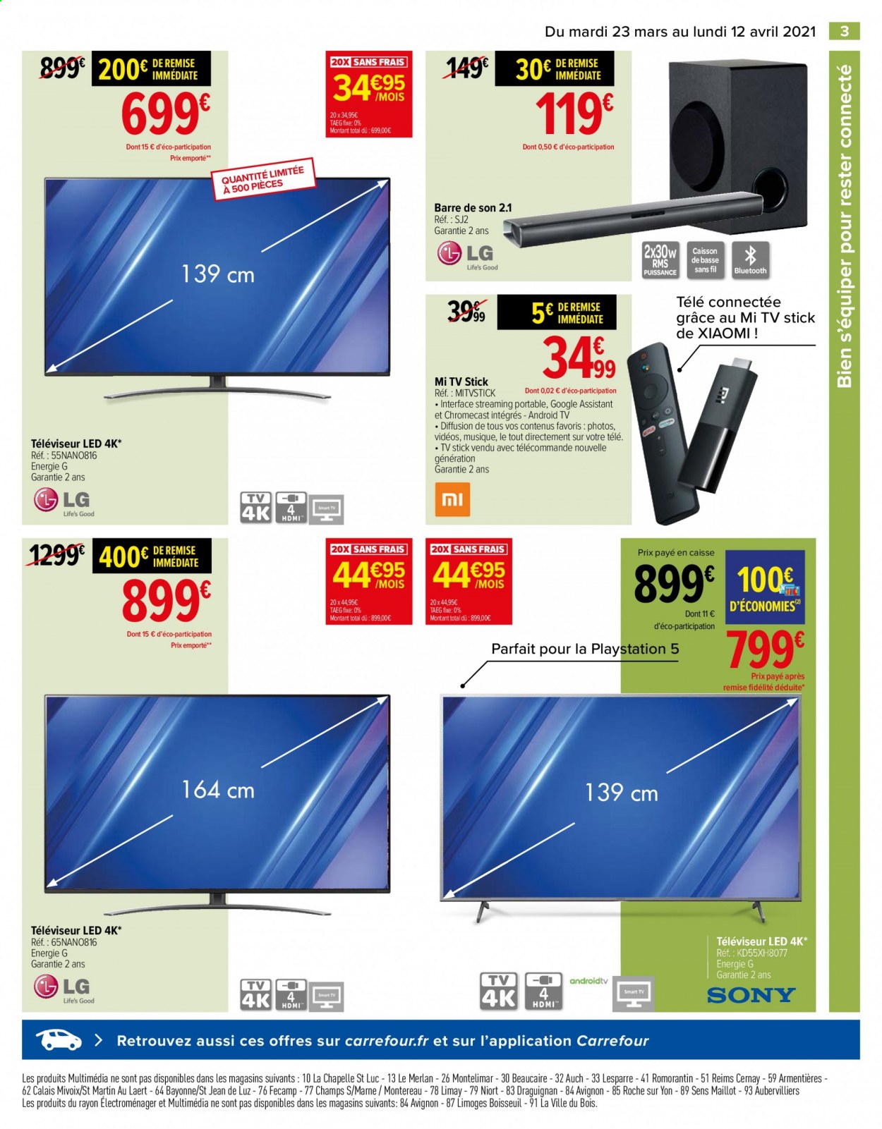 thumbnail - Catalogue Carrefour Hypermarchés - 23/03/2021 - 12/04/2021 - Produits soldés - Xiaomi, Playstation, PS5, téléviseur, android tv, téléviseur LED, barre de son. Page 4.