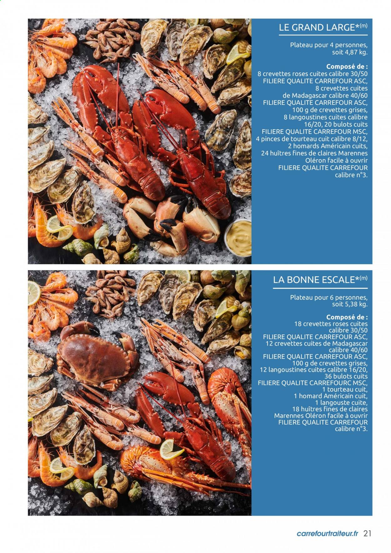 thumbnail - Catalogue Carrefour Hypermarchés - Produits soldés - bulot, crevettes, homard, huître, tourteau. Page 21.