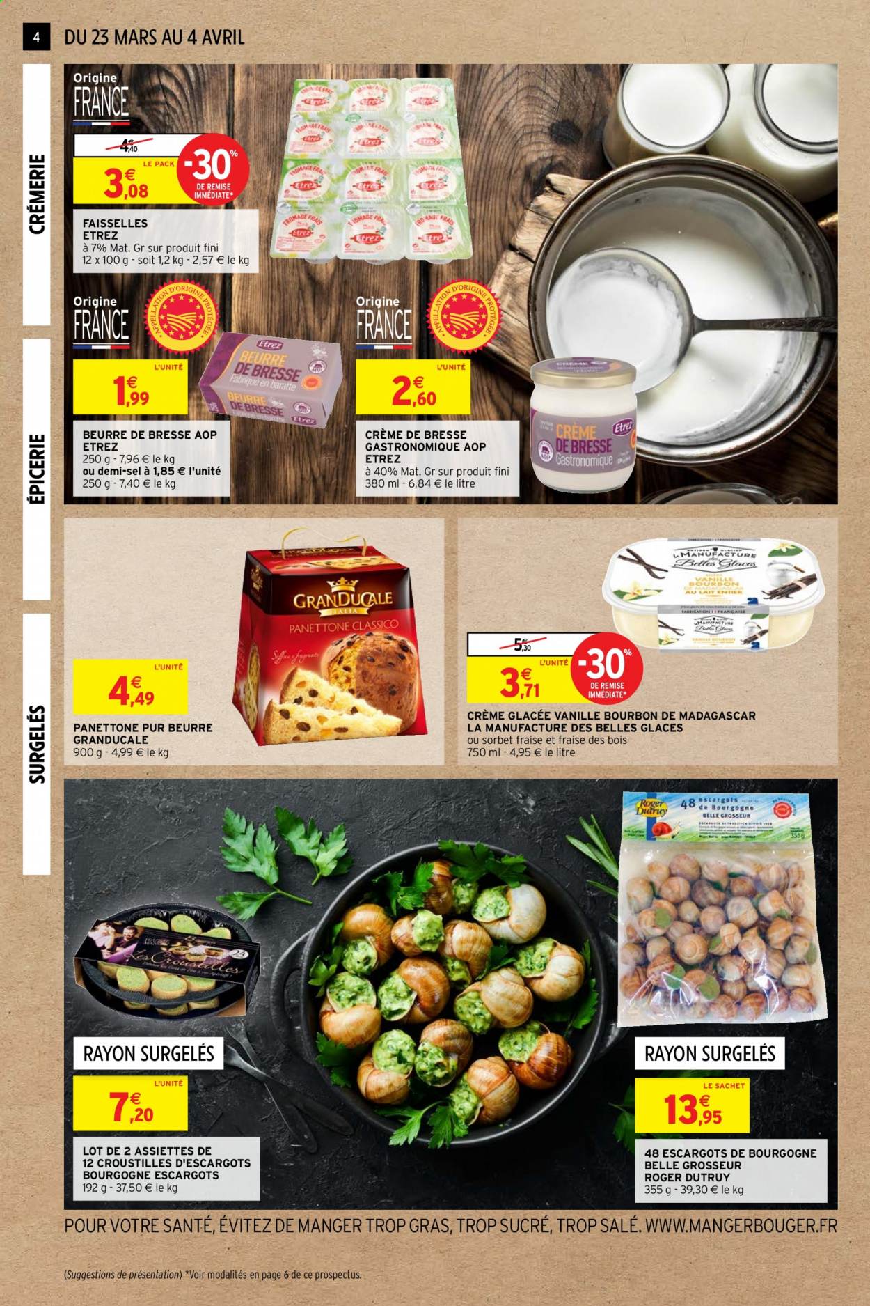 thumbnail - Catalogue Intermarché - 23/03/2021 - 04/04/2021 - Produits soldés - escargots, panettone, glace, assiette. Page 4.