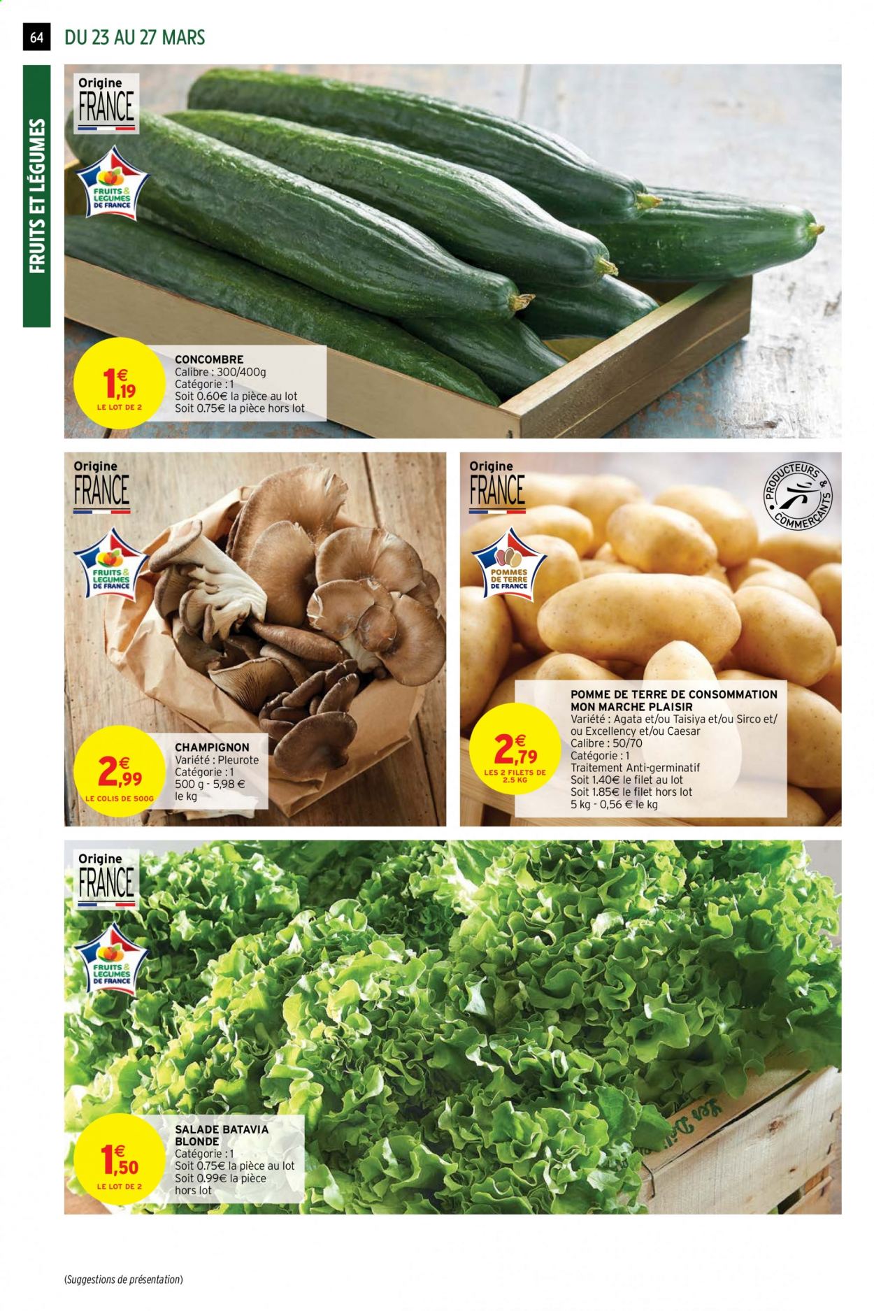 thumbnail - Catalogue Intermarché Hyper - 23/03/2021 - 04/04/2021 - Produits soldés - salade, salade batavia, concombre, pommes de terre, champignon. Page 64.