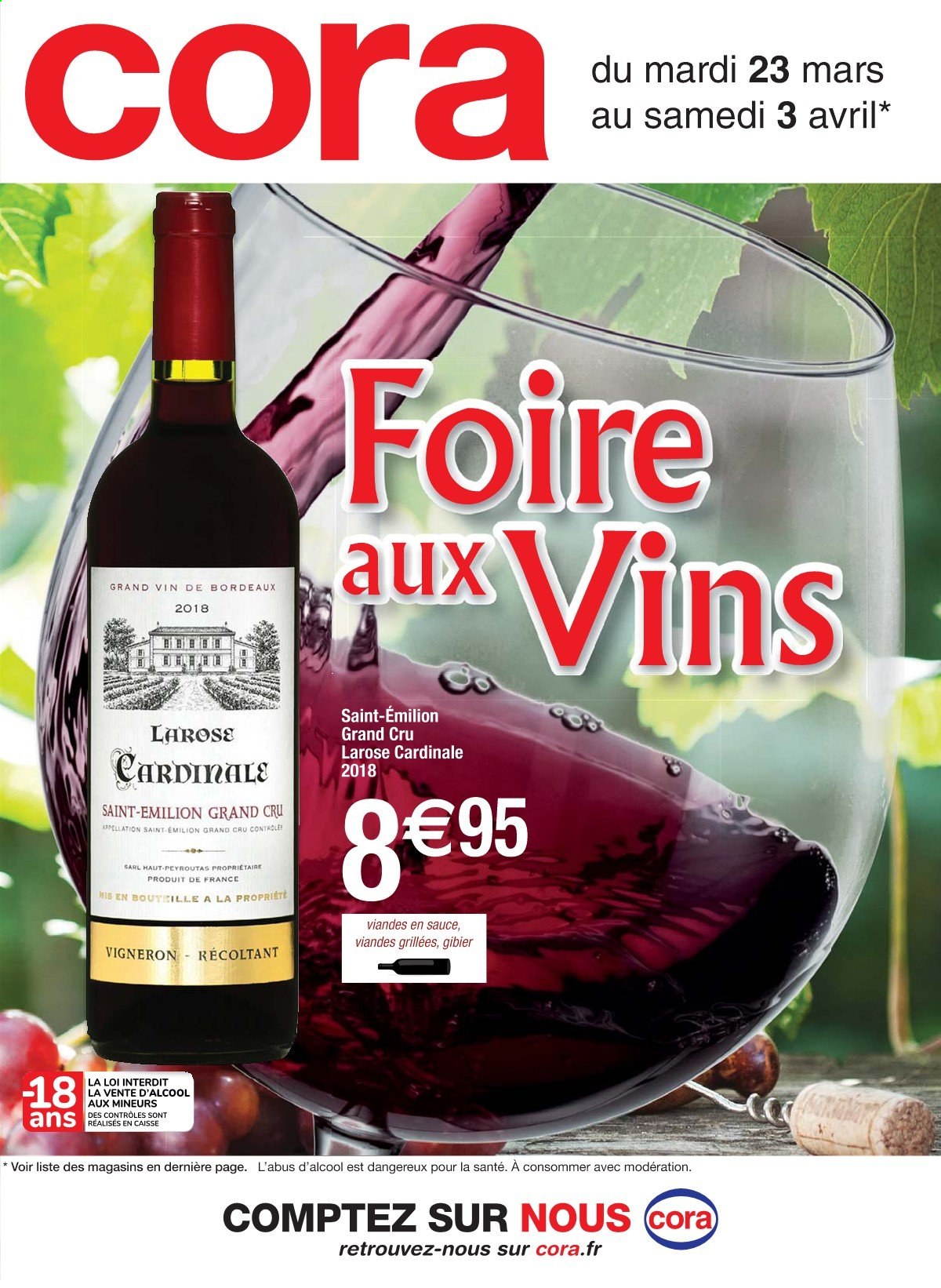 thumbnail - Catalogue Cora - 23/03/2021 - 03/04/2021 - Produits soldés - Bordeaux, vin rouge, vin. Page 1.