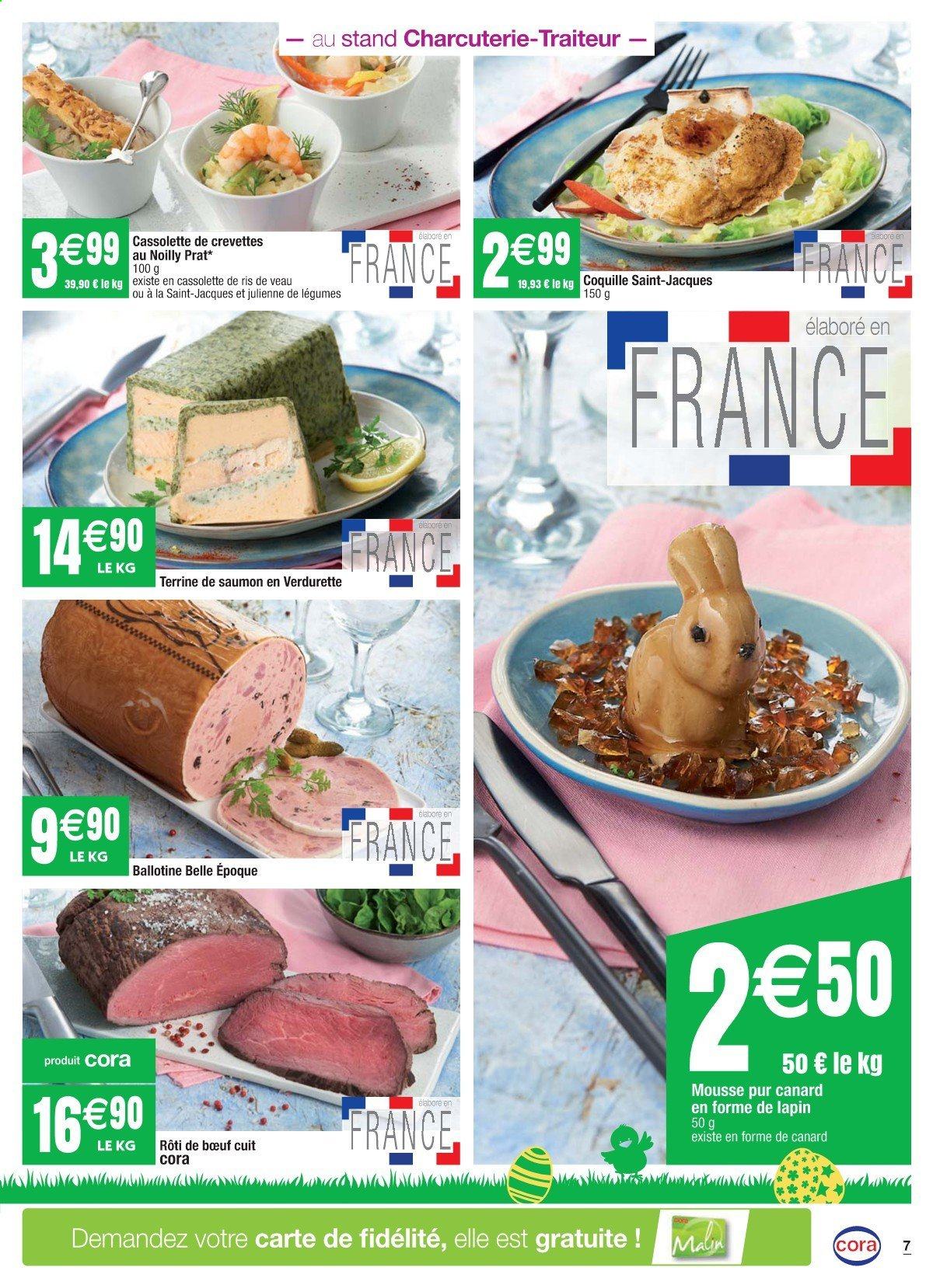 thumbnail - Catalogue Cora - 23/03/2021 - 03/04/2021 - Produits soldés - rôti de bœuf, coquilles Saint-Jacques, crevettes, ris de veau, terrine. Page 7.