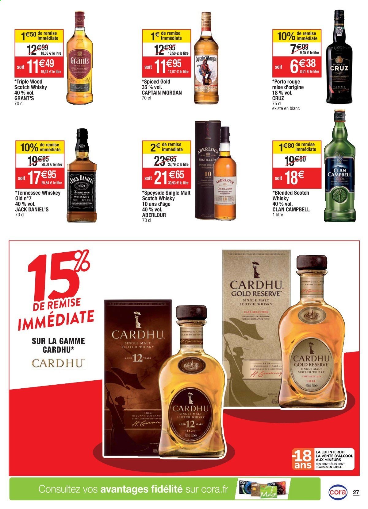 thumbnail - Catalogue Cora - 23/03/2021 - 03/04/2021 - Produits soldés - Captain Morgan, whisky, Porto rouge. Page 27.
