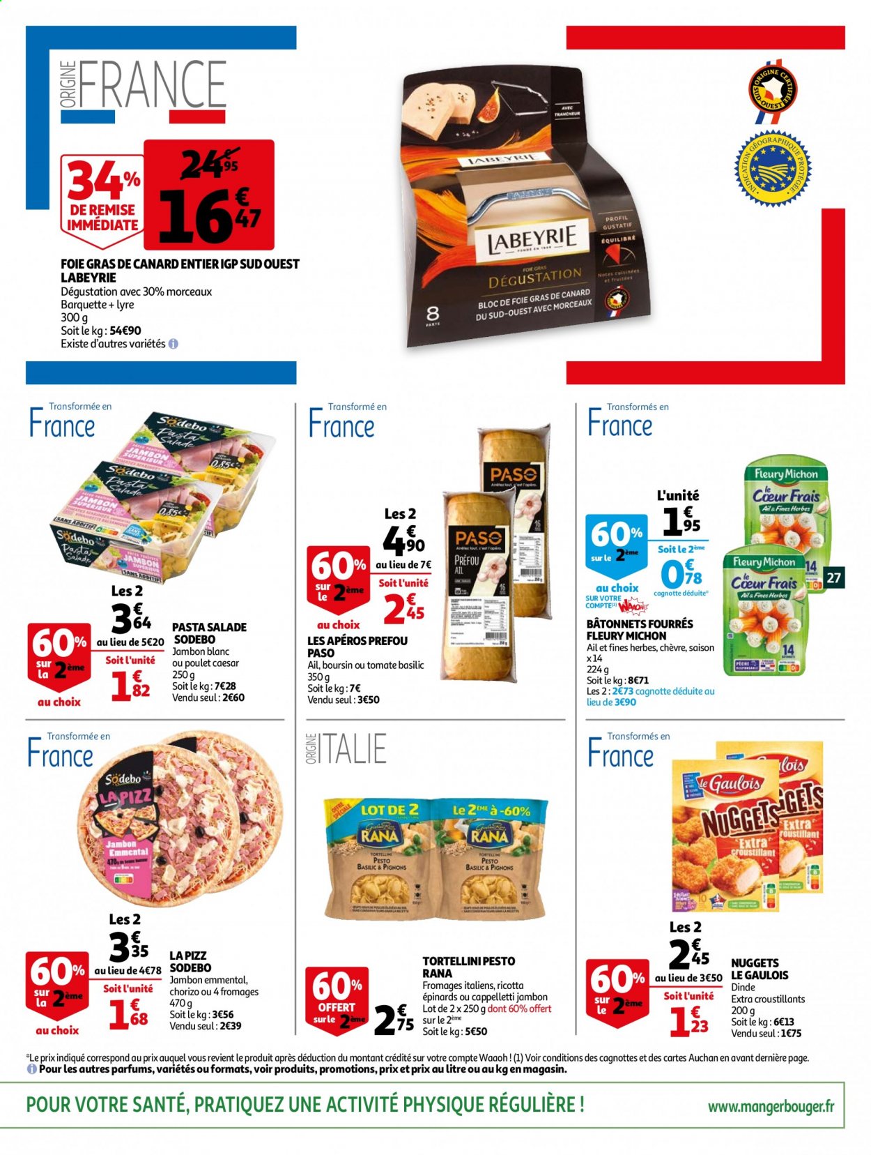 thumbnail - Catalogue Auchan - 24/03/2021 - 05/04/2021 - Produits soldés - salade, Labeyrie, pizza, foie gras, tortellini, Fleury Michon, Caesar, Sodebo, préfou, chorizo, jambon blanc, Boursin, pâtes, cappelletti, pesto. Page 29.
