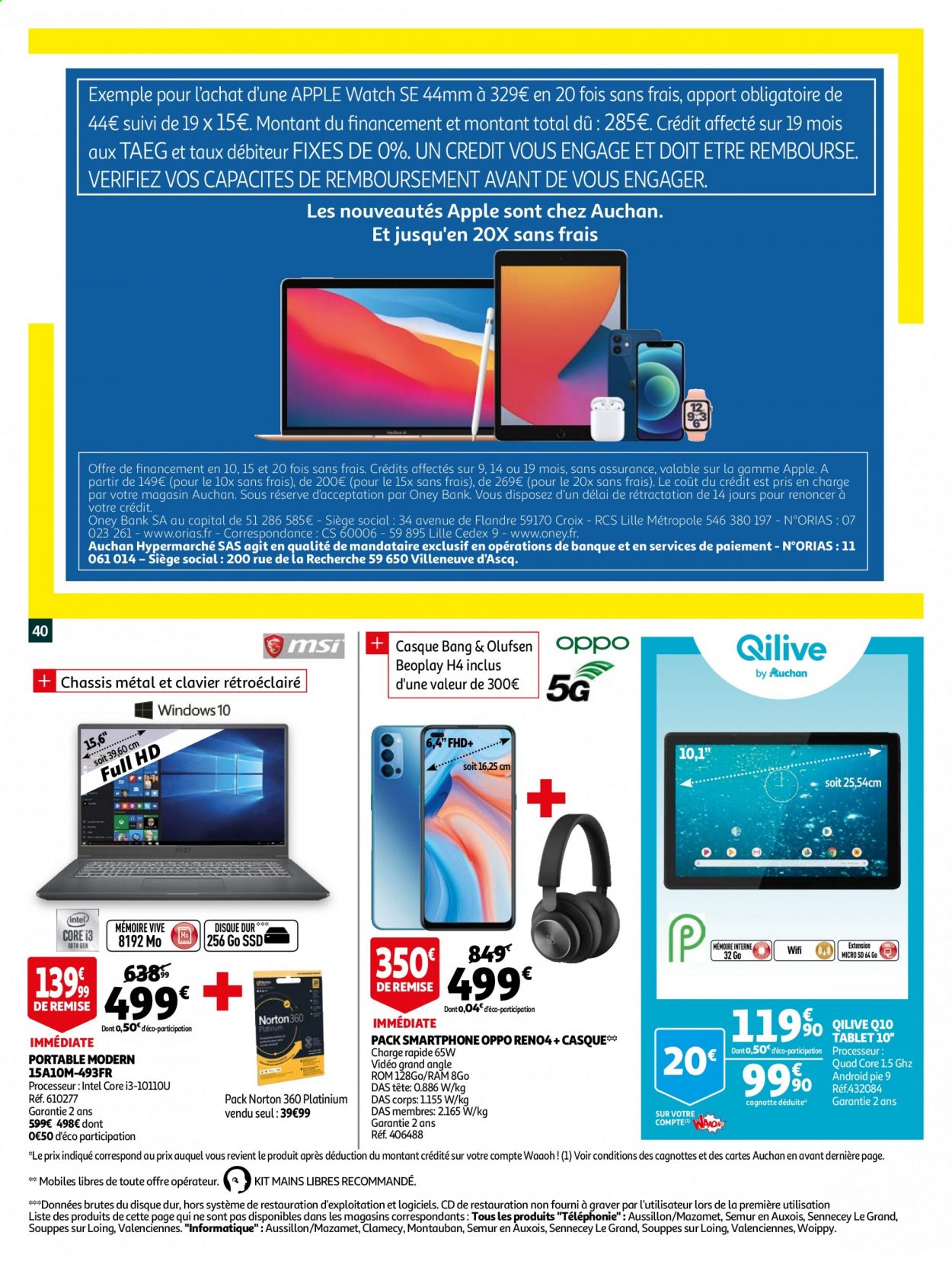 thumbnail - Catalogue Auchan - 24/03/2021 - 05/04/2021 - Produits soldés - casque, Apple, smartphone, Oppo, Apple Watch. Page 42.