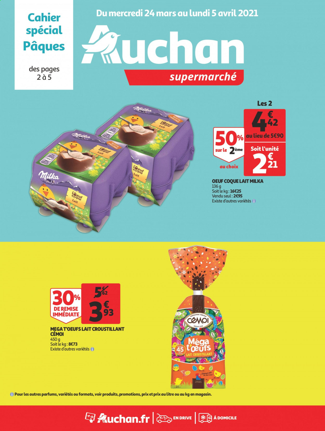 thumbnail - Catalogue Auchan - 24/03/2021 - 05/04/2021 - Produits soldés - Milka, œufs, cahier. Page 1.