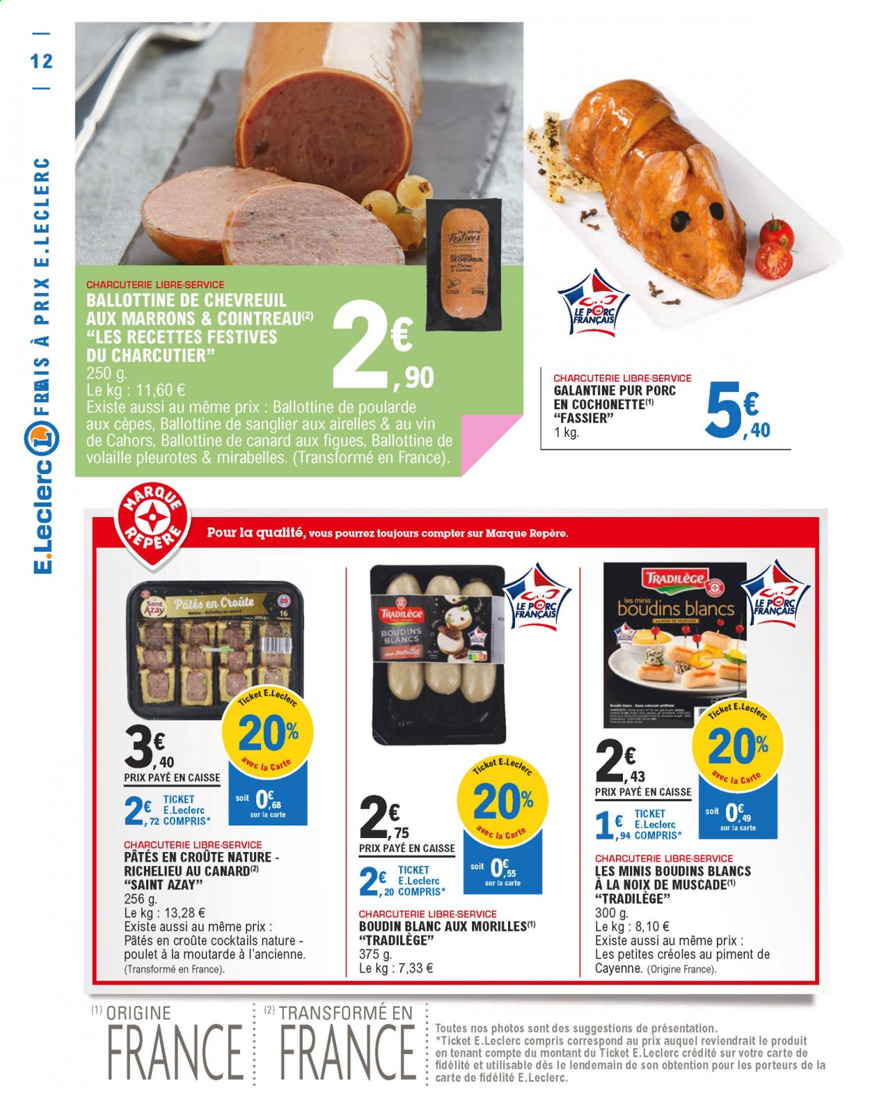 thumbnail - Catalogue E.Leclerc - 23/03/2021 - 03/04/2021 - Produits soldés - marrons, poulet, boudin de viande, boudin blanc, moutarde à l’ancienne. Page 12.