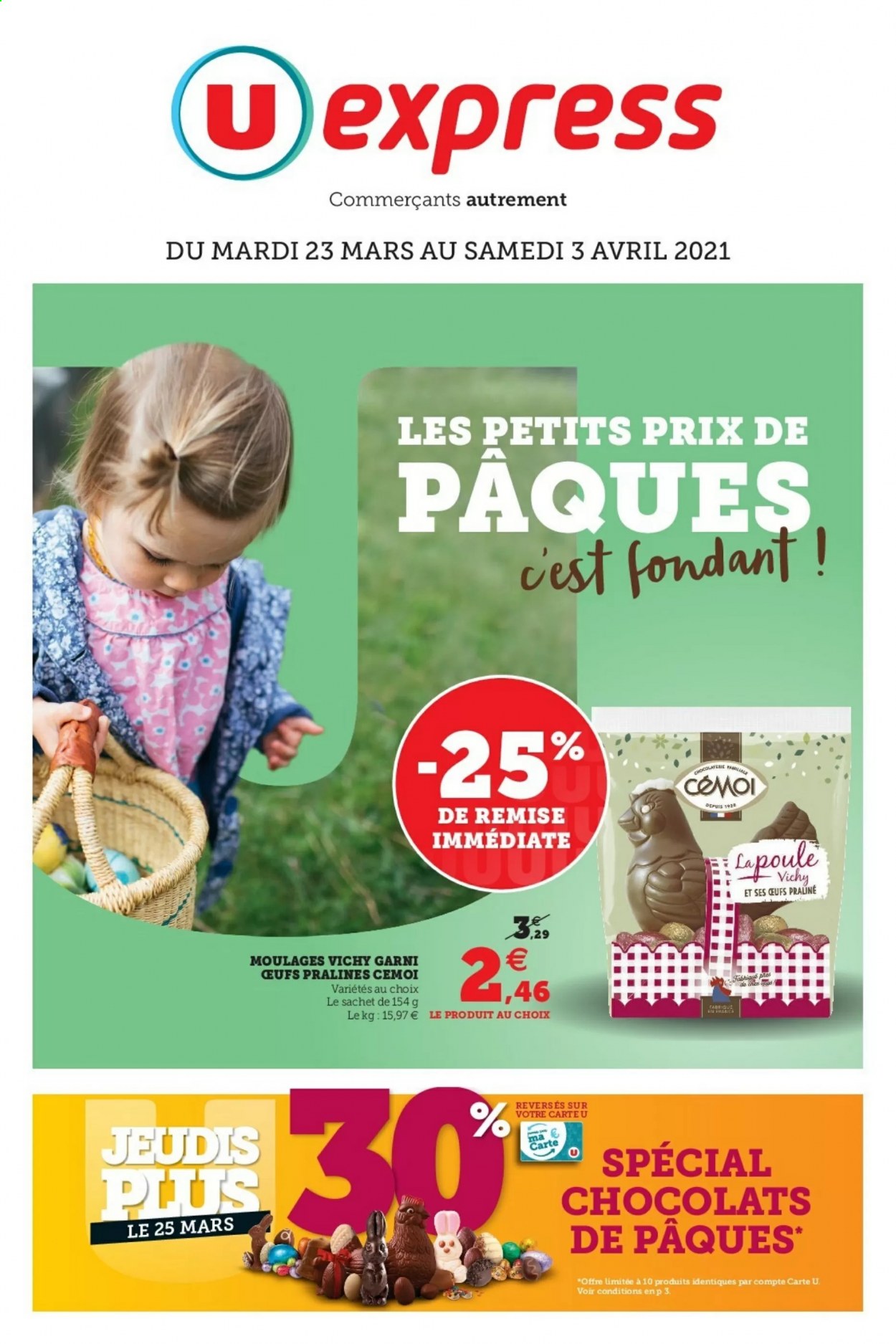 thumbnail - Catalogue U express - 23/03/2021 - 03/04/2021 - Produits soldés - chocolat, pralinés, Vichy. Page 1.