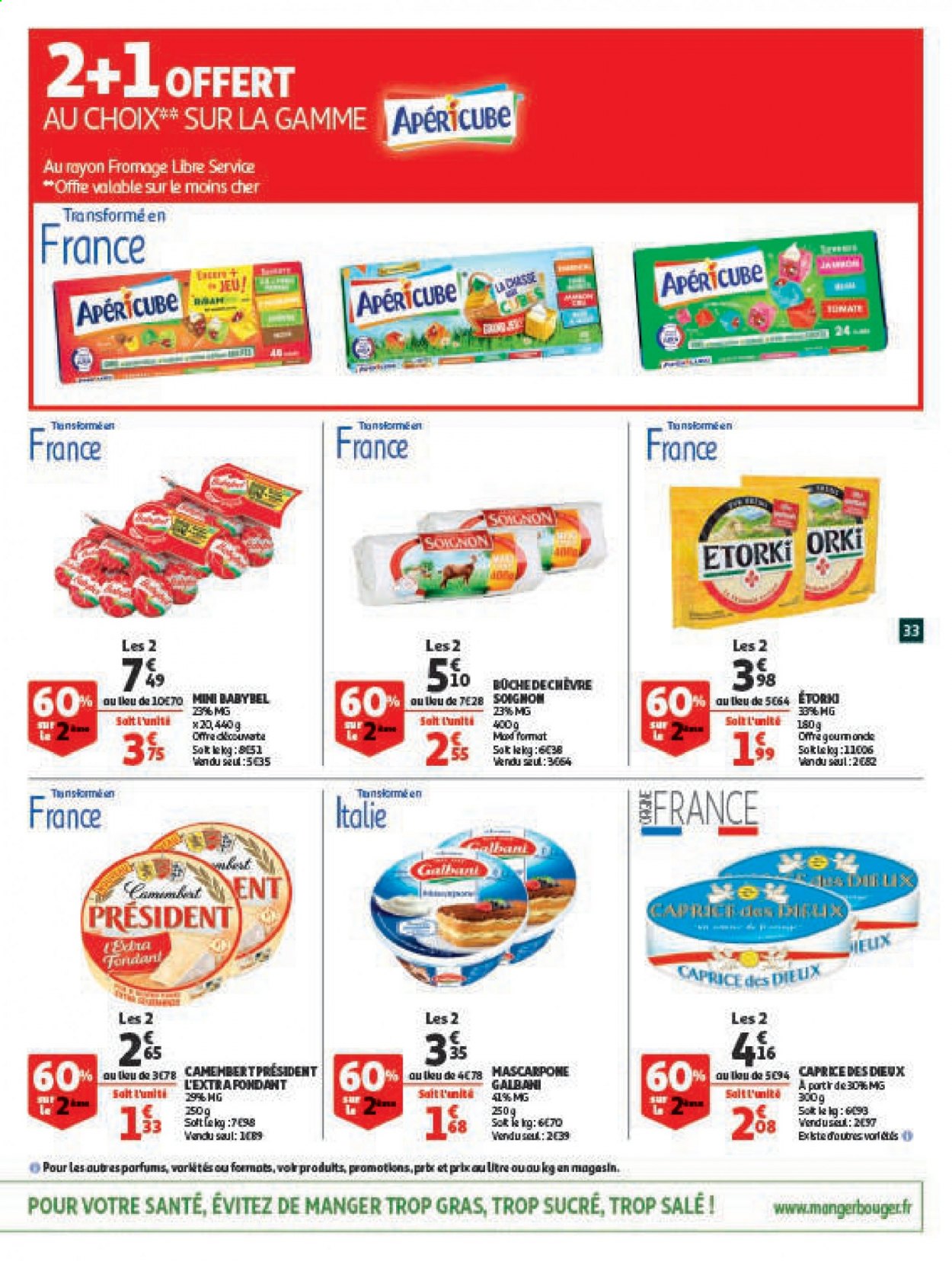 thumbnail - Catalogue Auchan - 24/03/2021 - 05/04/2021 - Produits soldés - jeu, Babybel, fromage, Caprice des Dieux, Président, apéricube. Page 33.