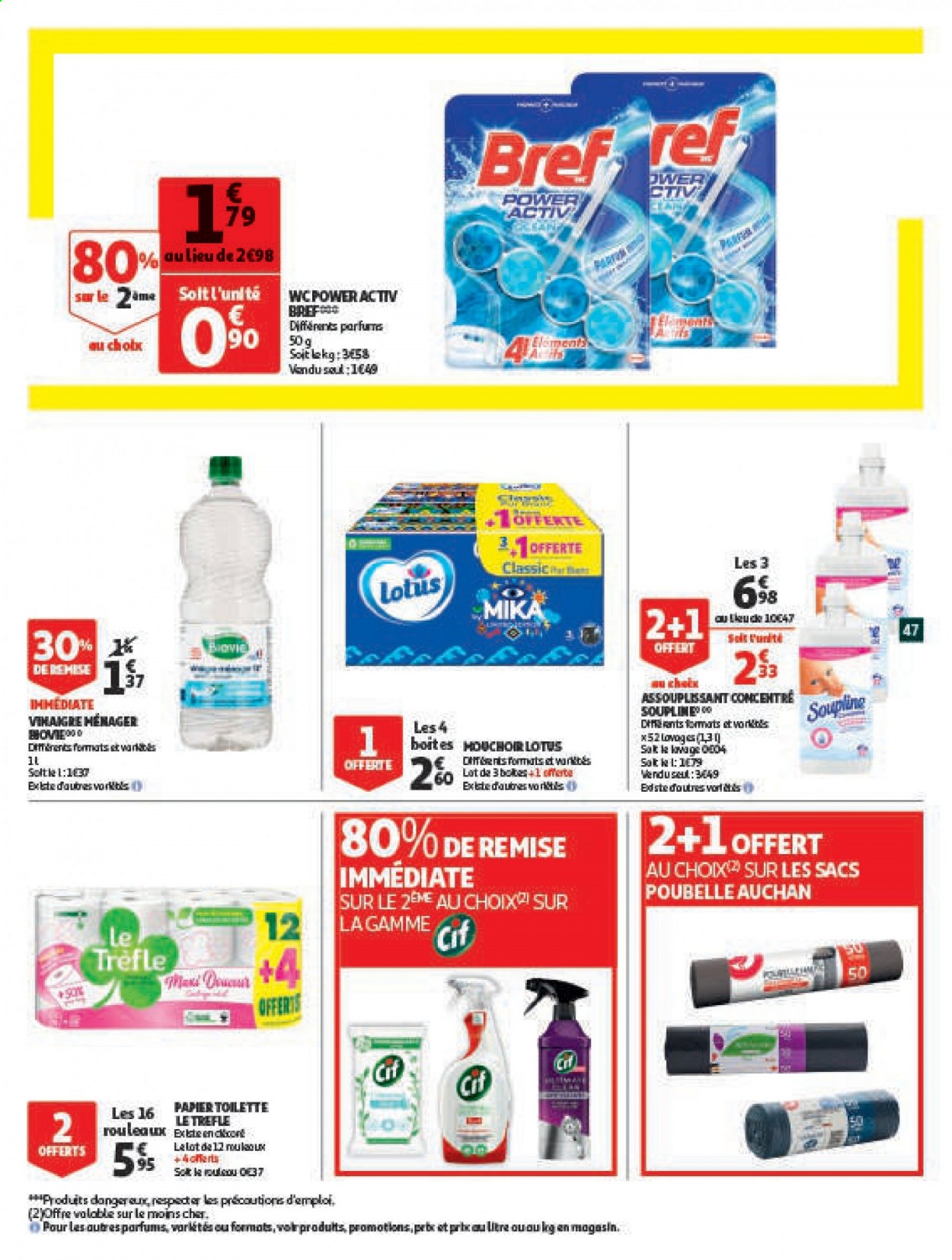 thumbnail - Catalogue Auchan - 24/03/2021 - 05/04/2021 - Produits soldés - Lotus, Bref, Cif, assouplissant, Soupline. Page 47.