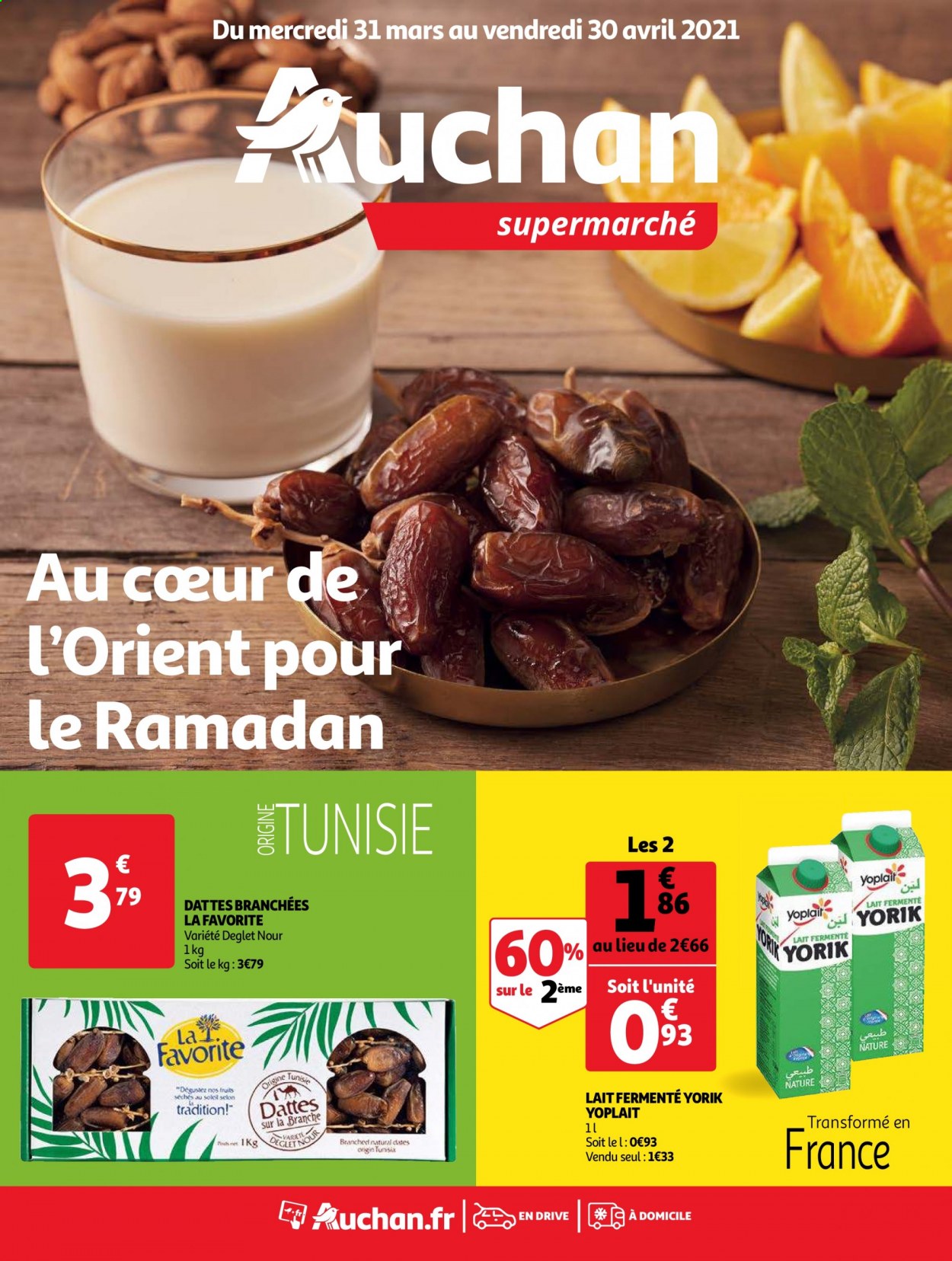 thumbnail - Catalogue Auchan - 31/03/2021 - 30/04/2021 - Produits soldés - Yoplait, lait, datte. Page 1.