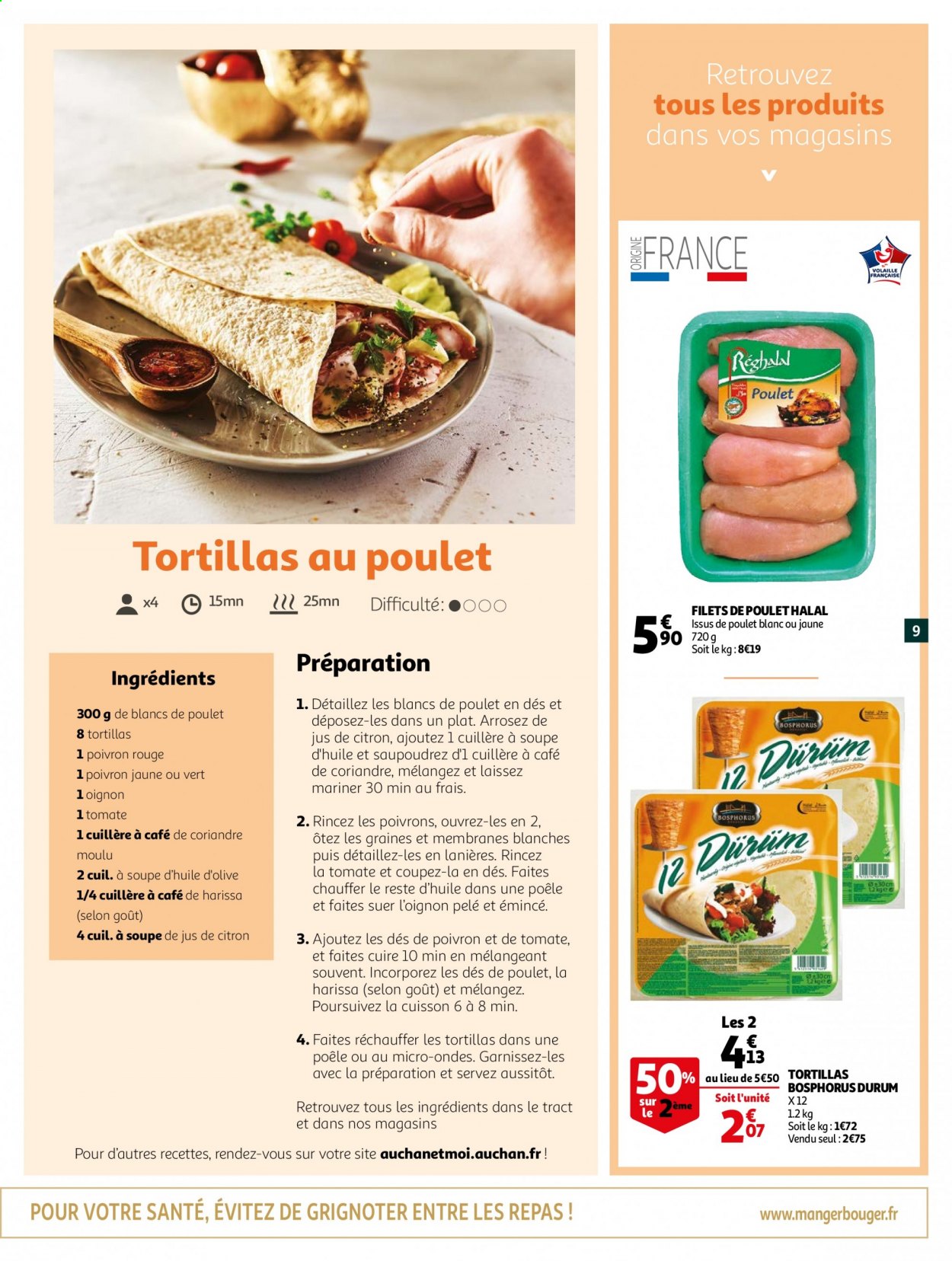 thumbnail - Catalogue Auchan - 31/03/2021 - 30/04/2021 - Produits soldés - poivrons, tortilla, filet de poulet, harissa. Page 9.