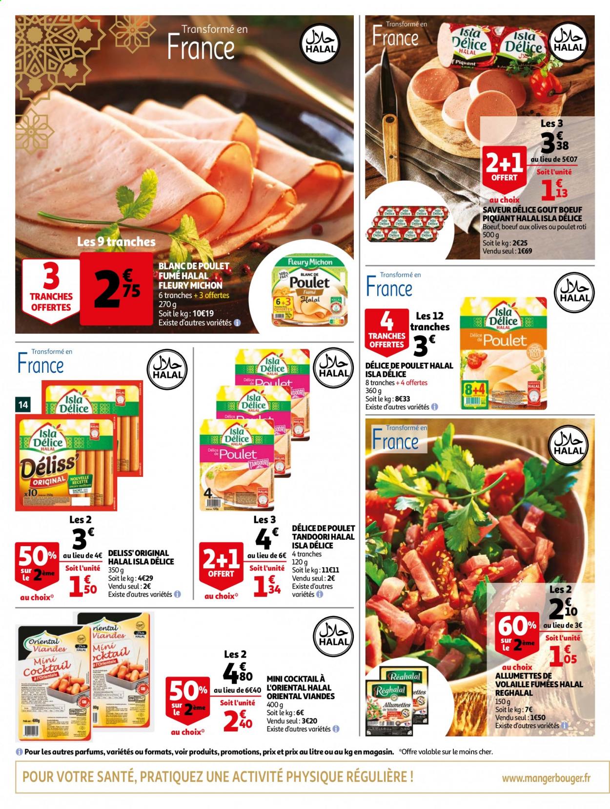 thumbnail - Catalogue Auchan - 31/03/2021 - 30/04/2021 - Produits soldés - Fleury Michon, poulet rôti, allumettes, blanc de poulet. Page 14.