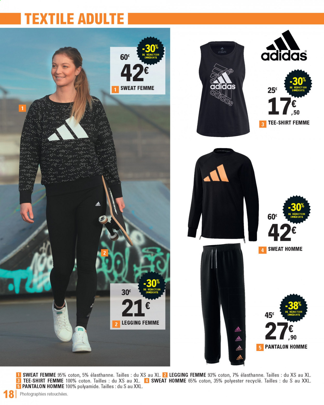 thumbnail - Catalogue E.Leclerc - 30/03/2021 - 17/04/2021 - Produits soldés - Adidas, pantalon, t-shirt, sweat-shirt, leggings. Page 18.