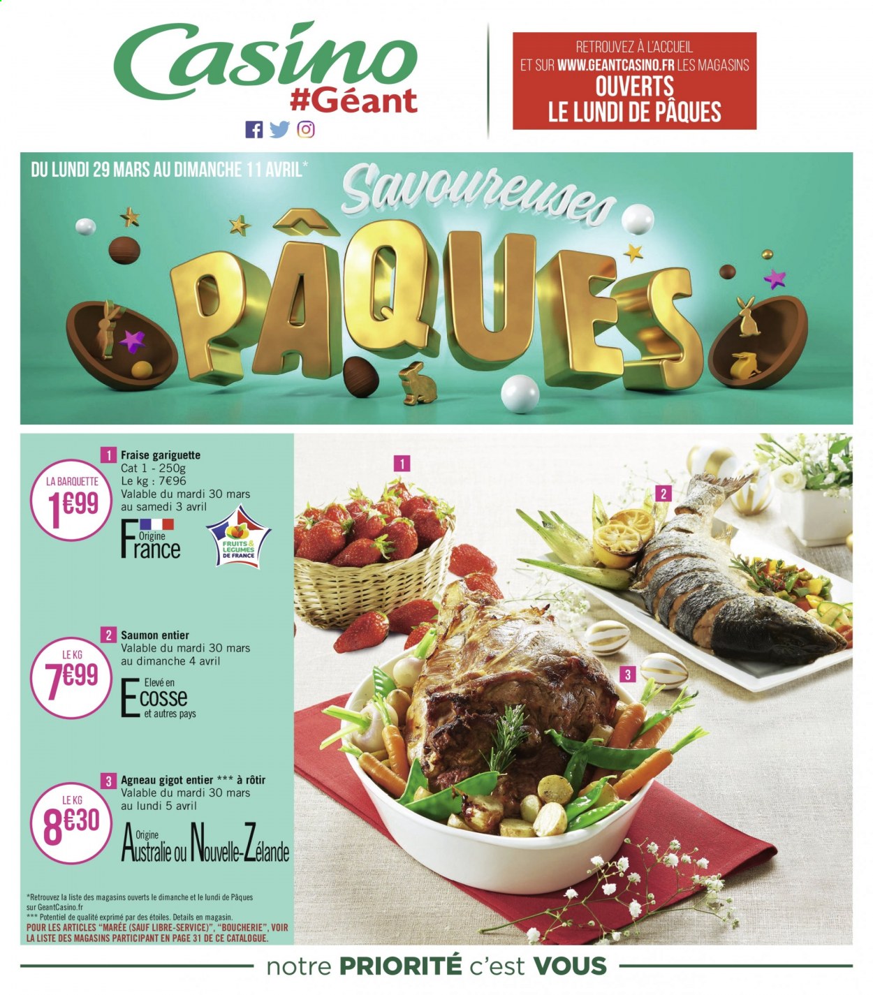 thumbnail - Catalogue Géant Casino - 29/03/2021 - 11/04/2021 - Produits soldés - viande d'agneau, saumon. Page 1.