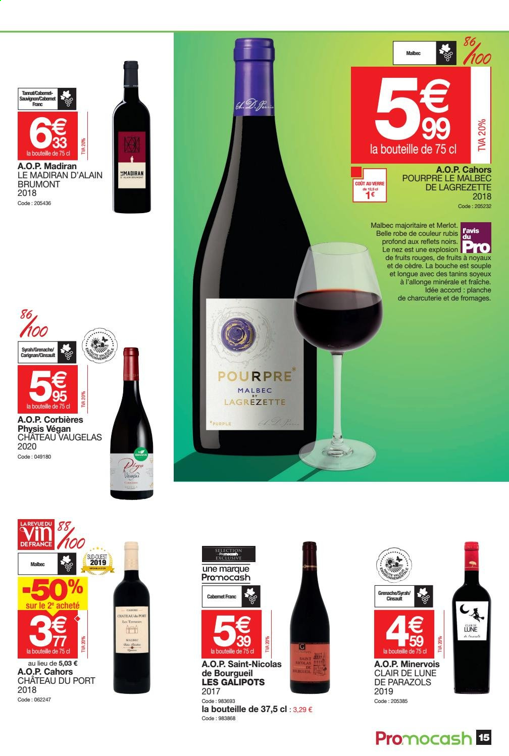 thumbnail - Catalogue Promocash - 01/04/2021 - 24/04/2021 - Produits soldés - Corbières, vin rouge, vin, verre. Page 15.