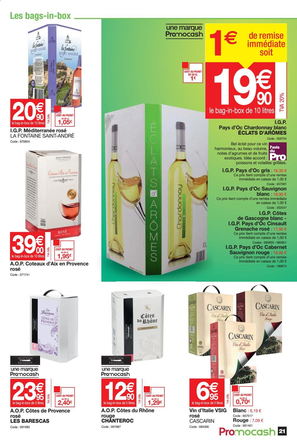 thumbnail - Catalogue Promocash - 01/04/2021 - 24/04/2021 - Produits soldés - alcool, Côtes de Gascogne, Côtes du Rhône, vin blanc, vin rouge, Sauvignon Blanc, Cabernet Sauvignon. Page 21.